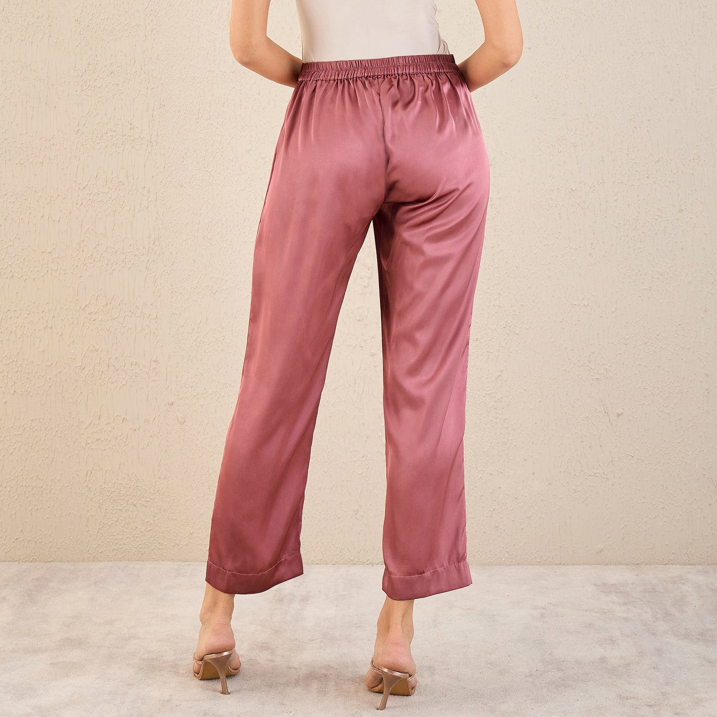 Old Rose Satin Straight Pants