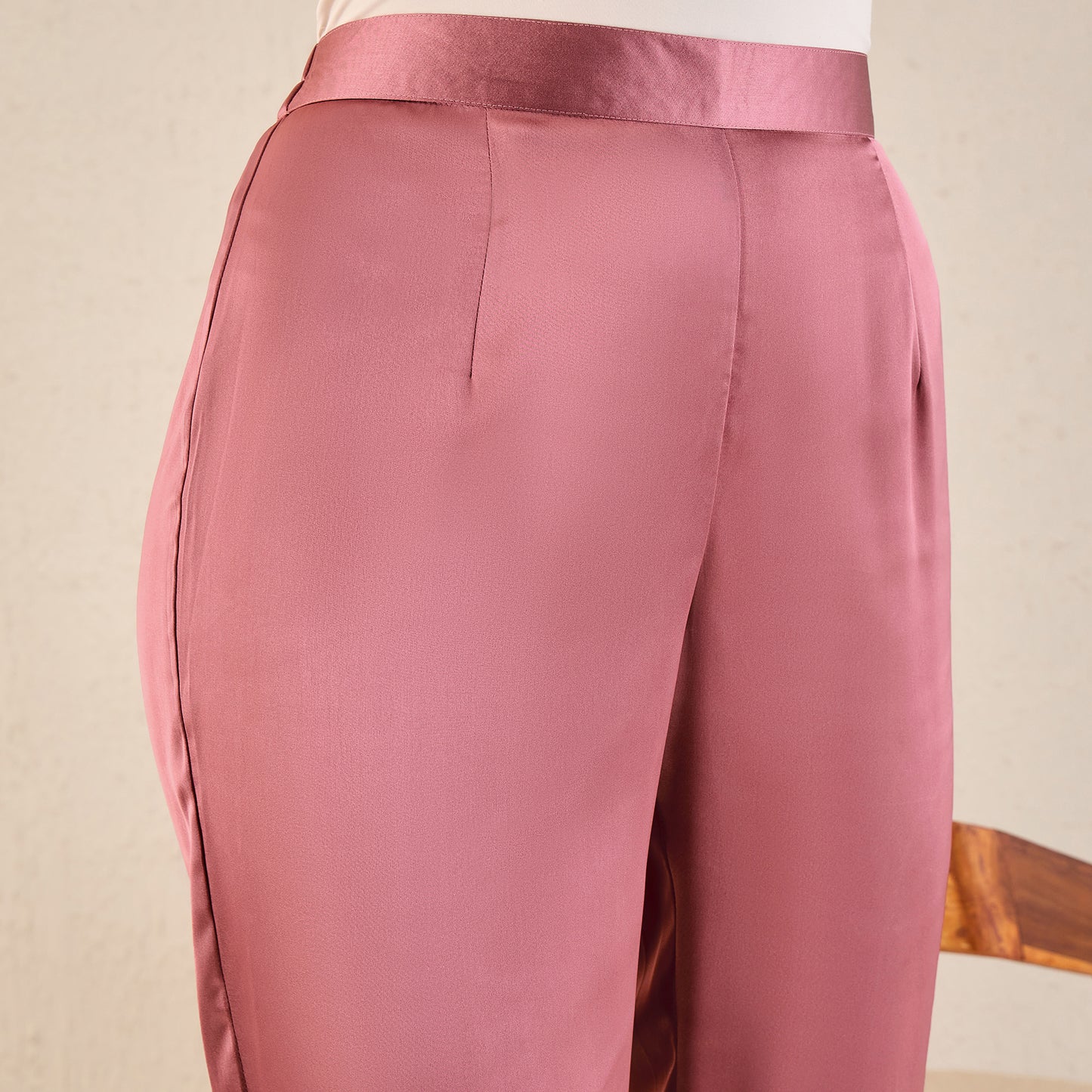 Old Rose Satin Straight Pants