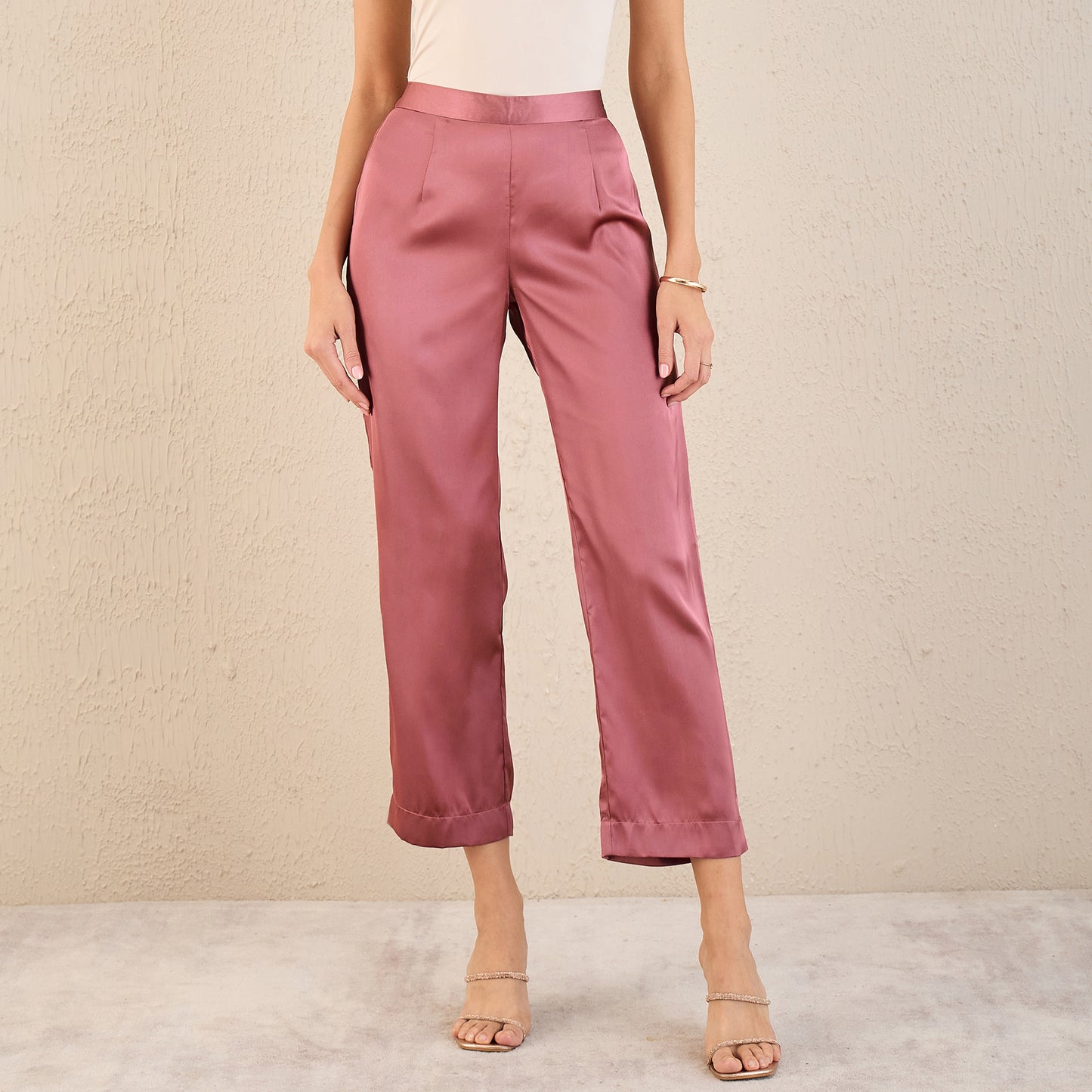 Old Rose Satin Straight Pants