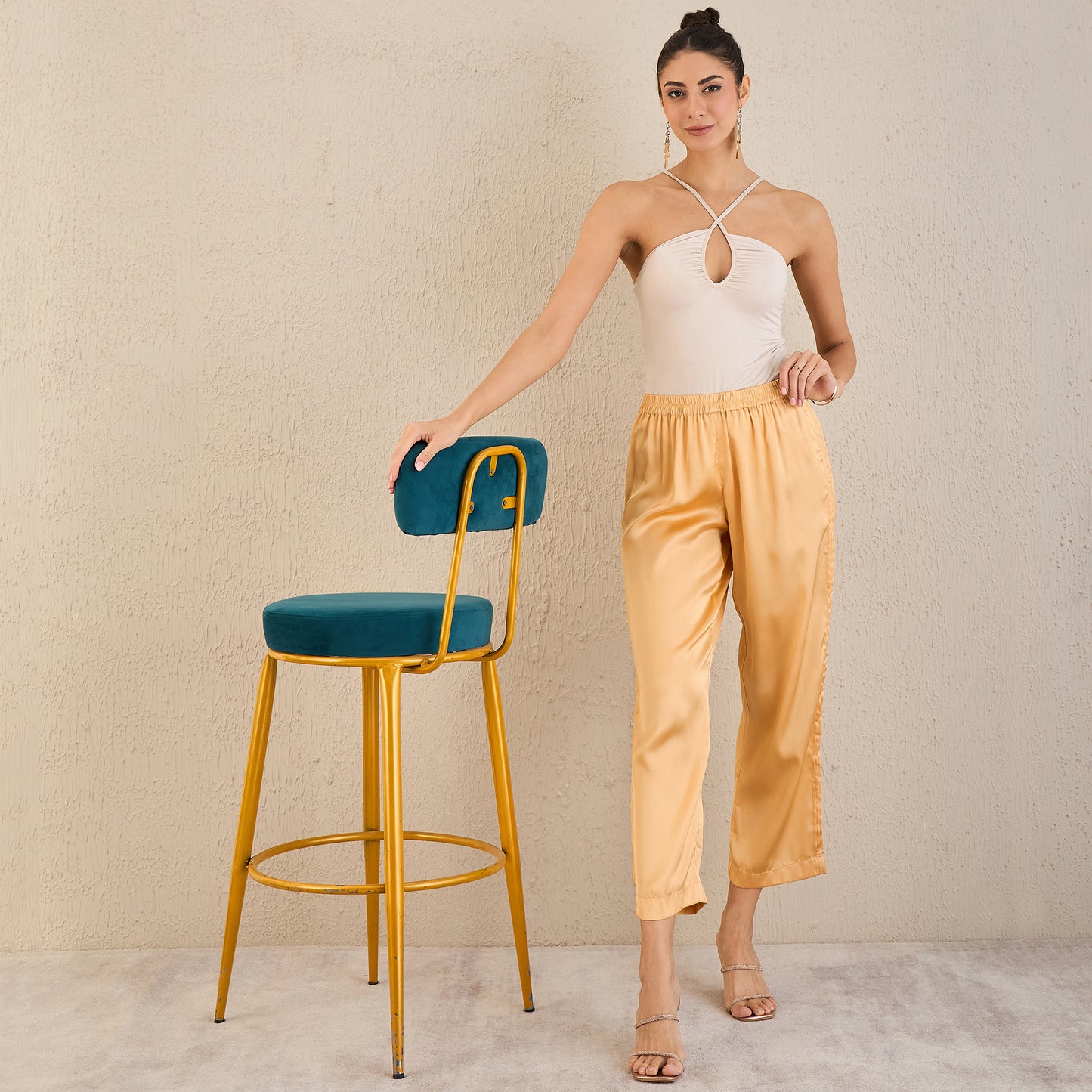 Golden Yellow Pintucked Straight Satin Pants