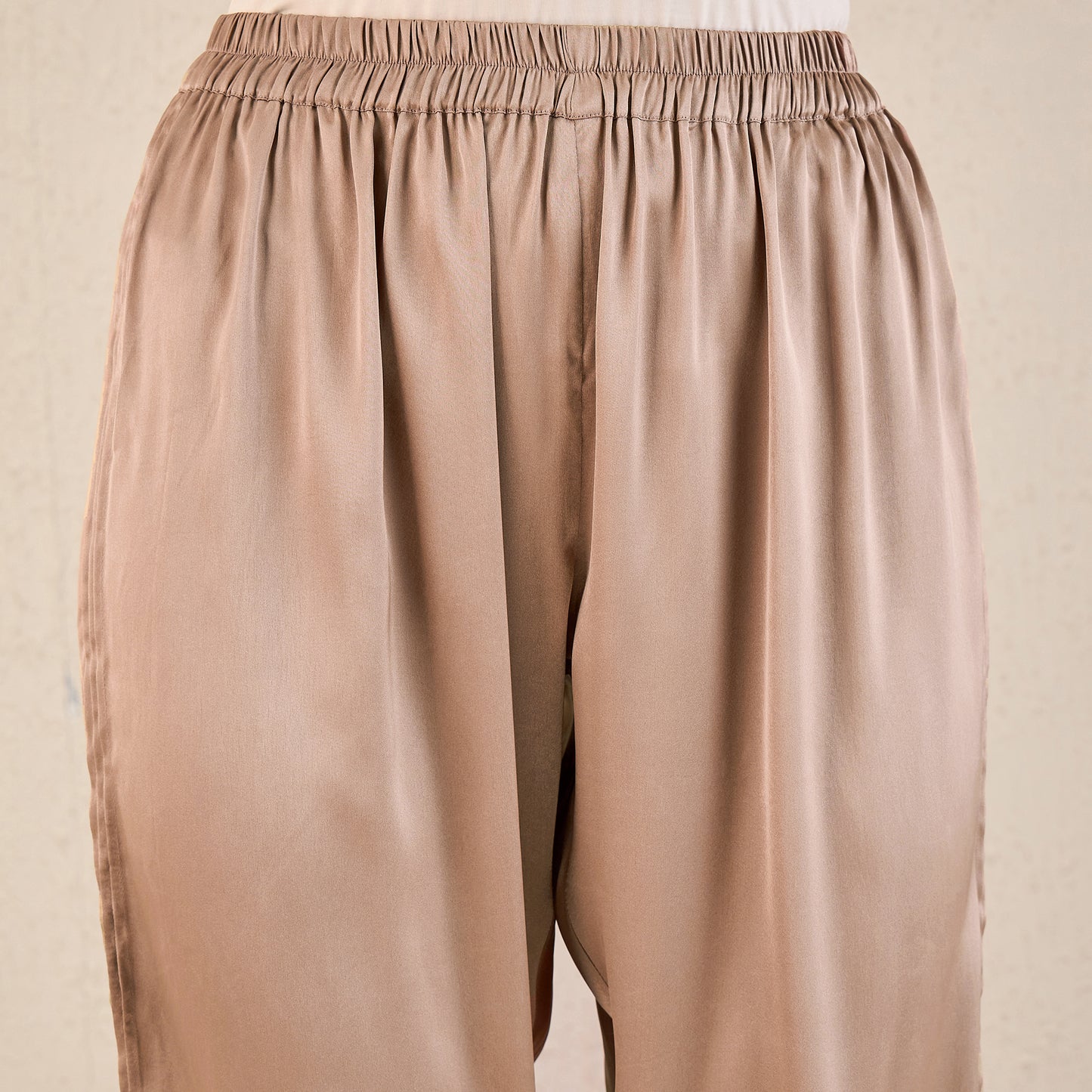 Hazel Brown Pintucked Straight Satin Pants