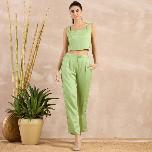 Pastel Green Button Down Straight Pants