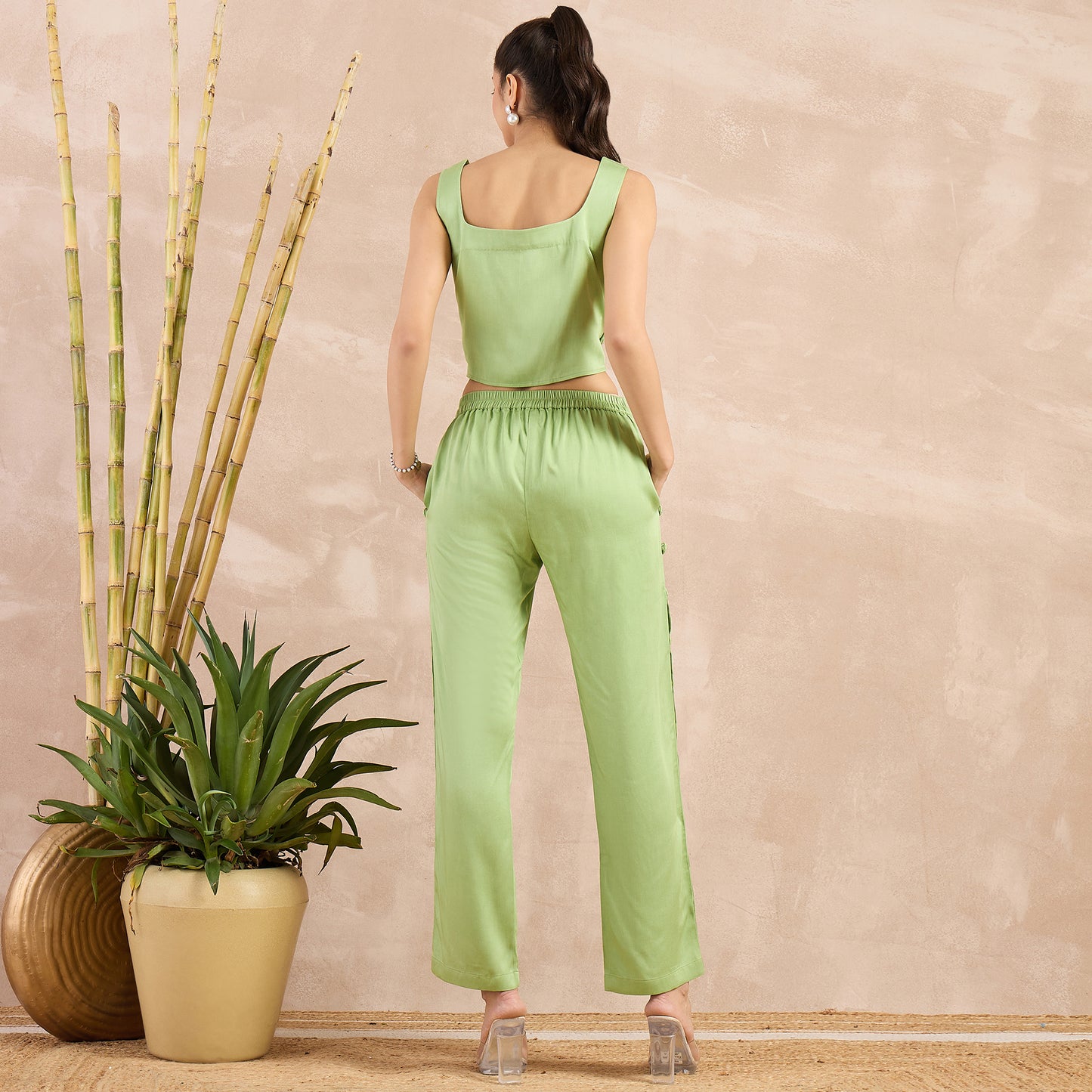 Pastel Green Button Down Straight Pants