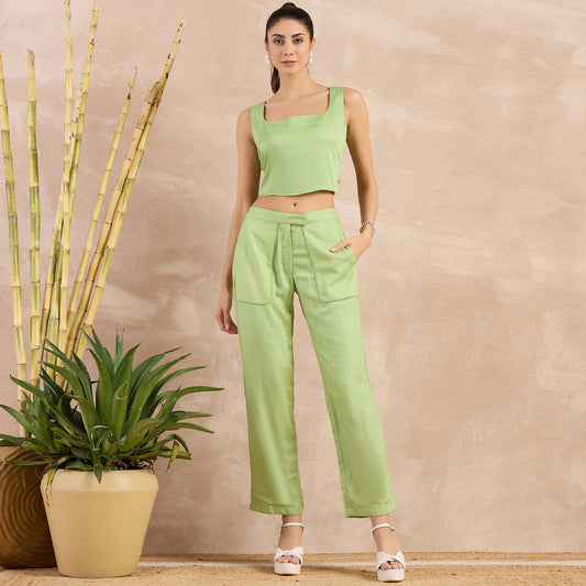 Pastel Green Herringbone Straight Trouser