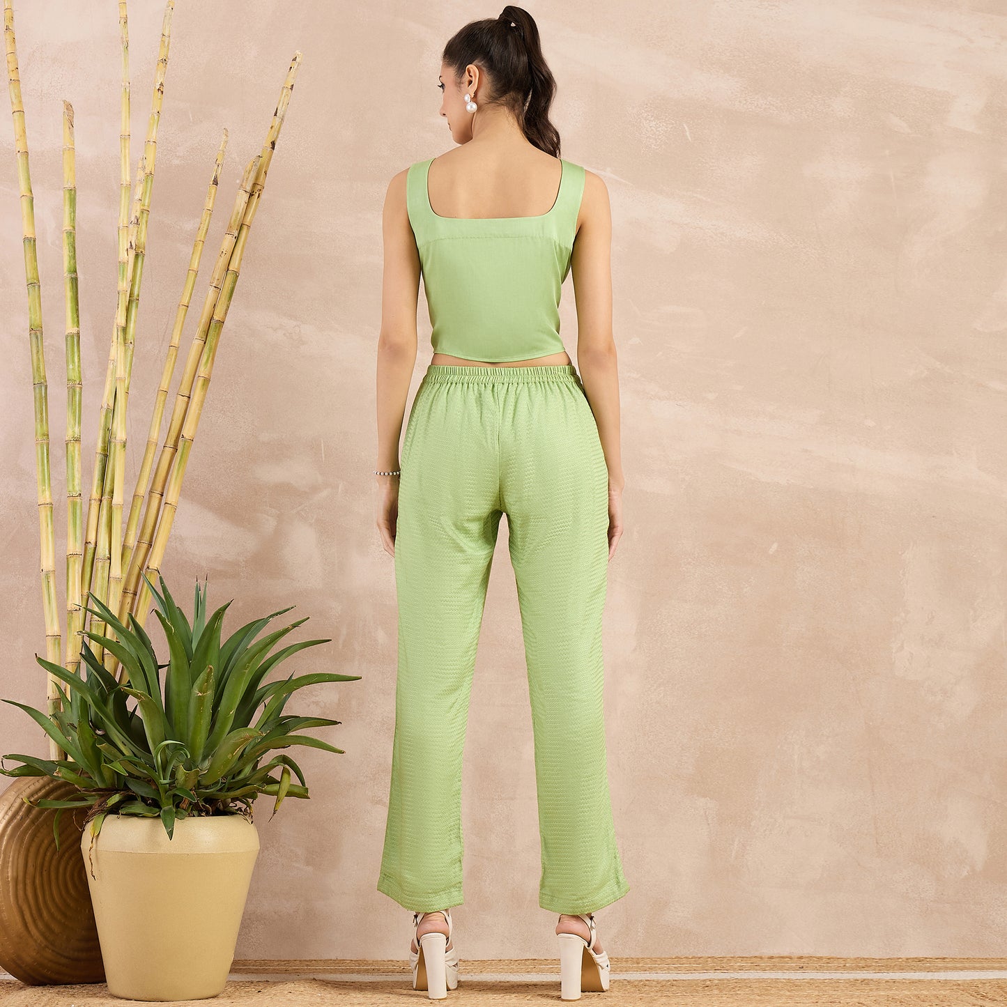 Pastel Green Herringbone Straight Trouser