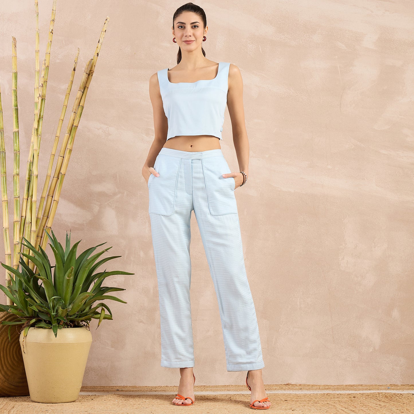 Sky Blue Herringbone Straight Trouser