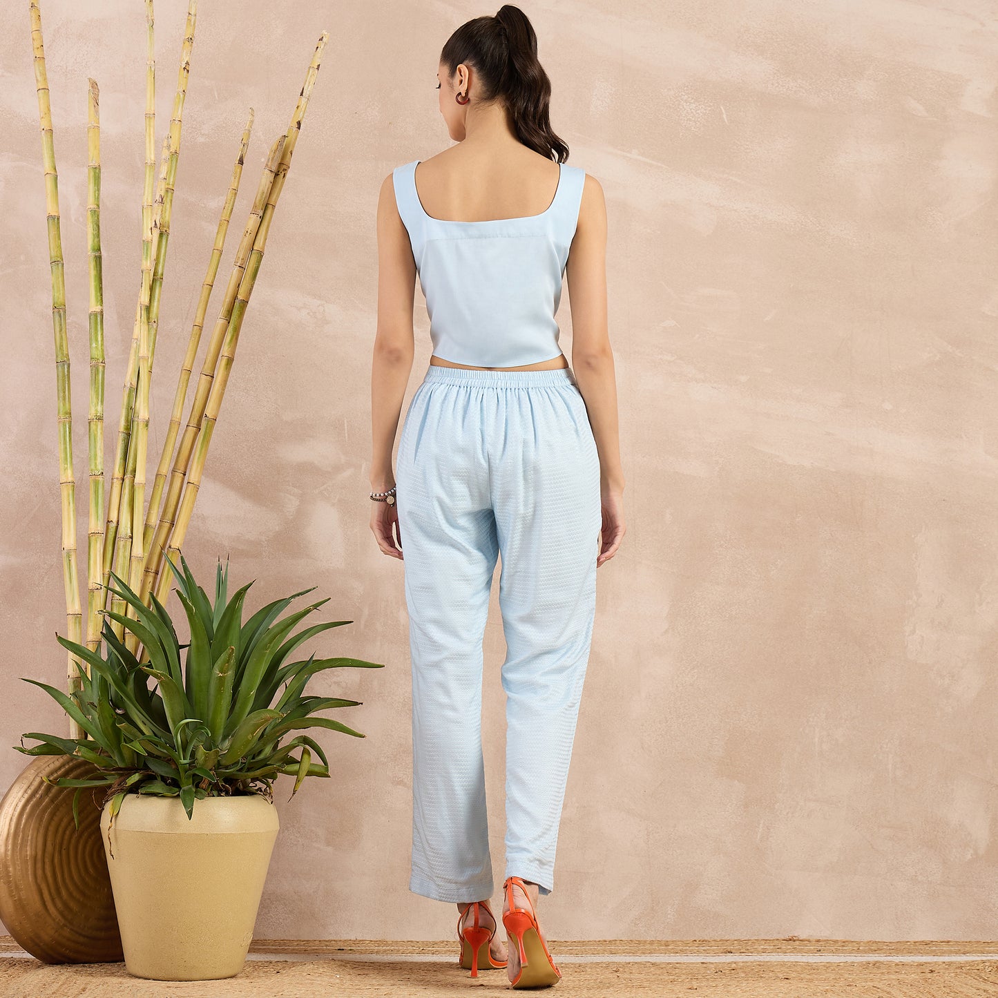 Sky Blue Herringbone Straight Trouser