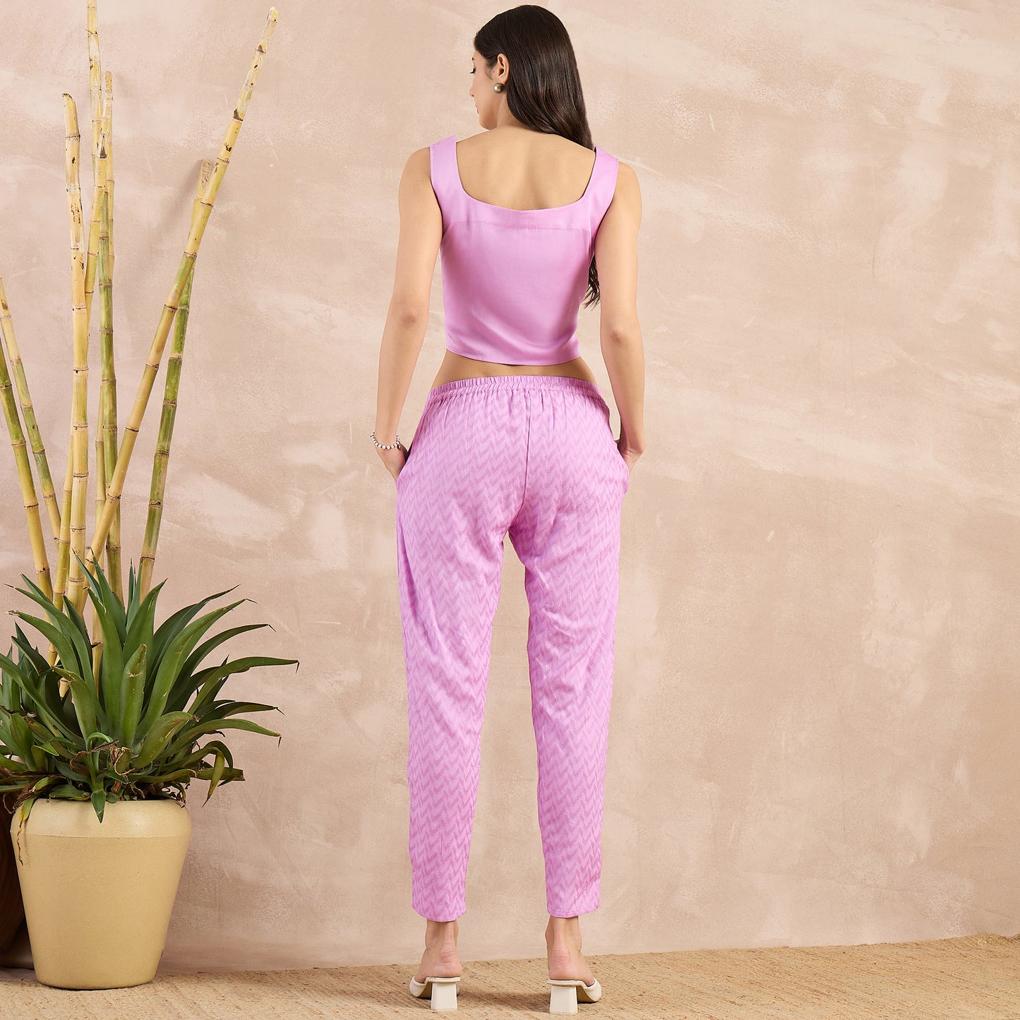 Purple Button Herringbone Narrow Trouser