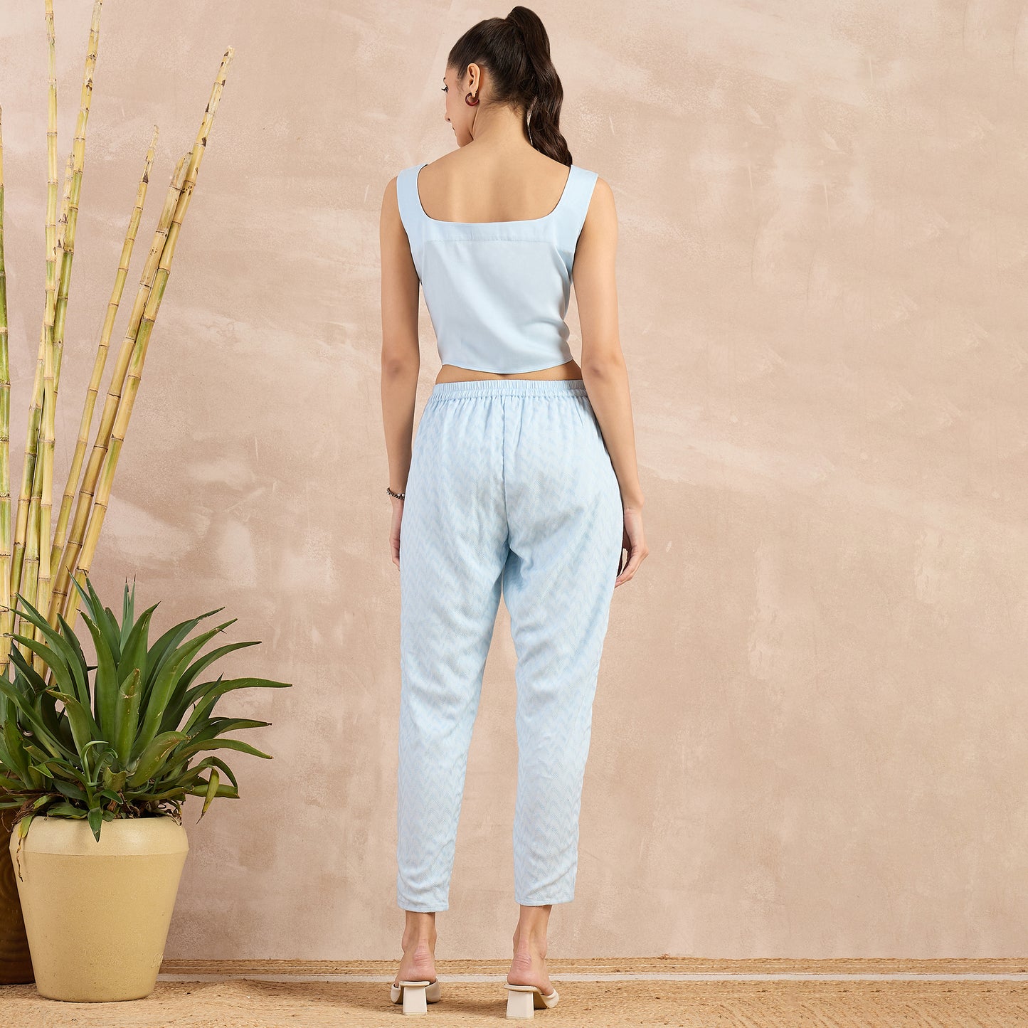 Sky Blue Herringbone Narrow Trouser