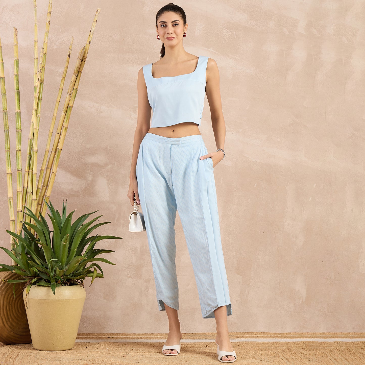 Sky Blue Herringbone Narrow Trouser