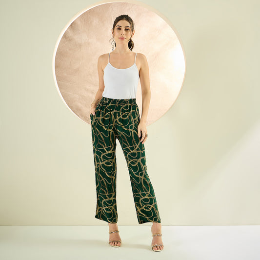 Forest Green Chain Print Pants