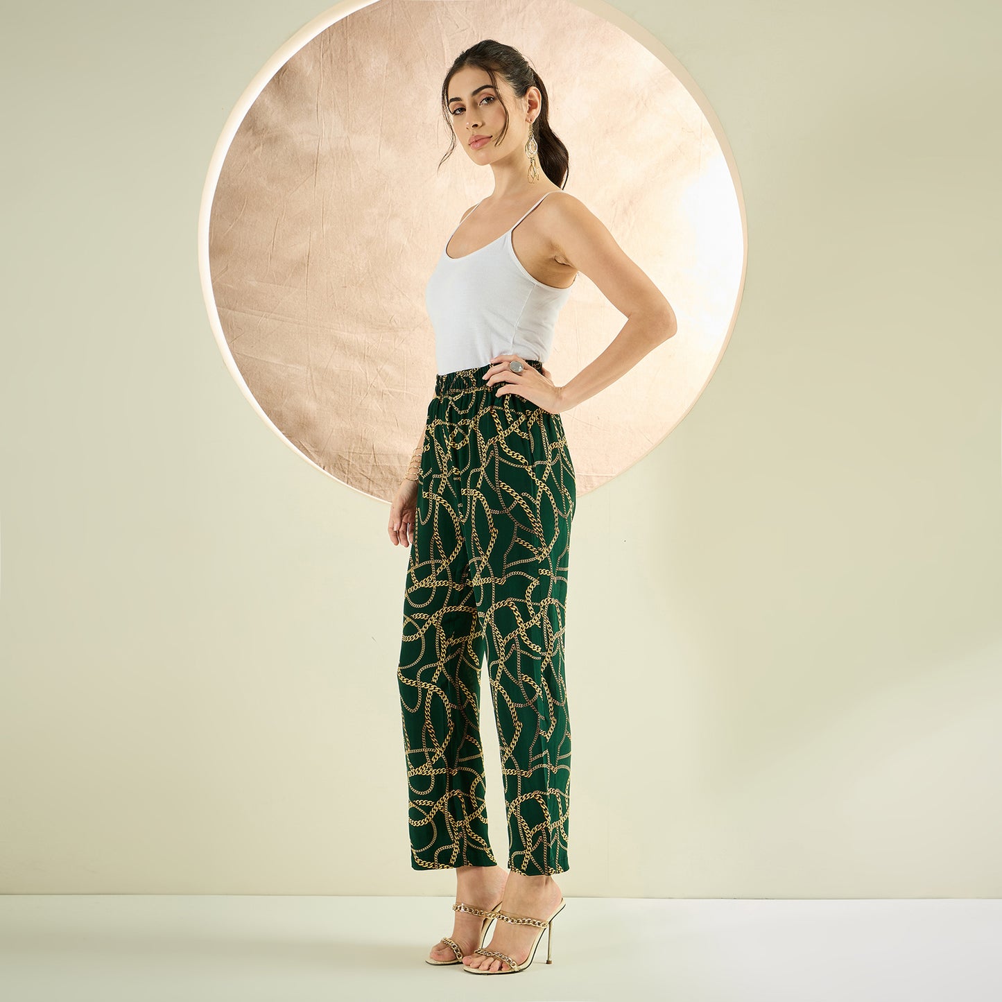 Forest Green Chain Print Pants