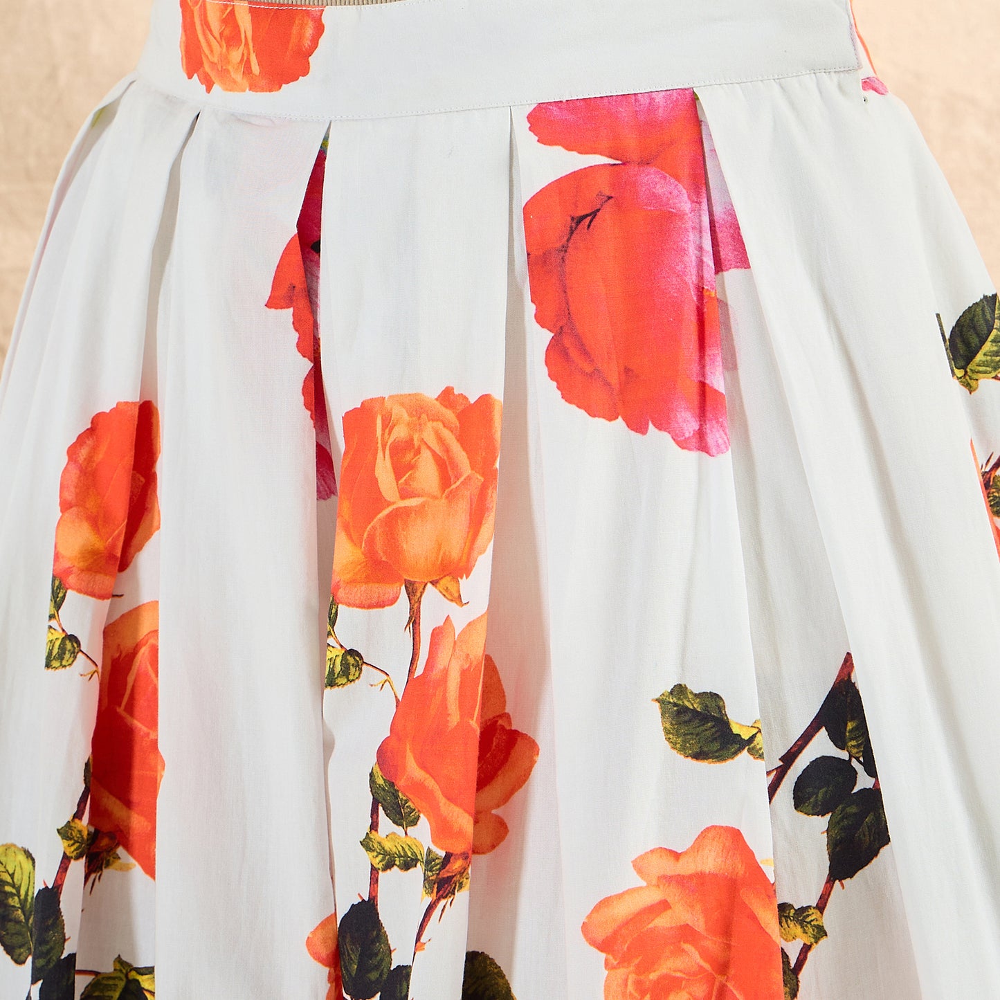 White and Orange Floral Wide Leg Pants