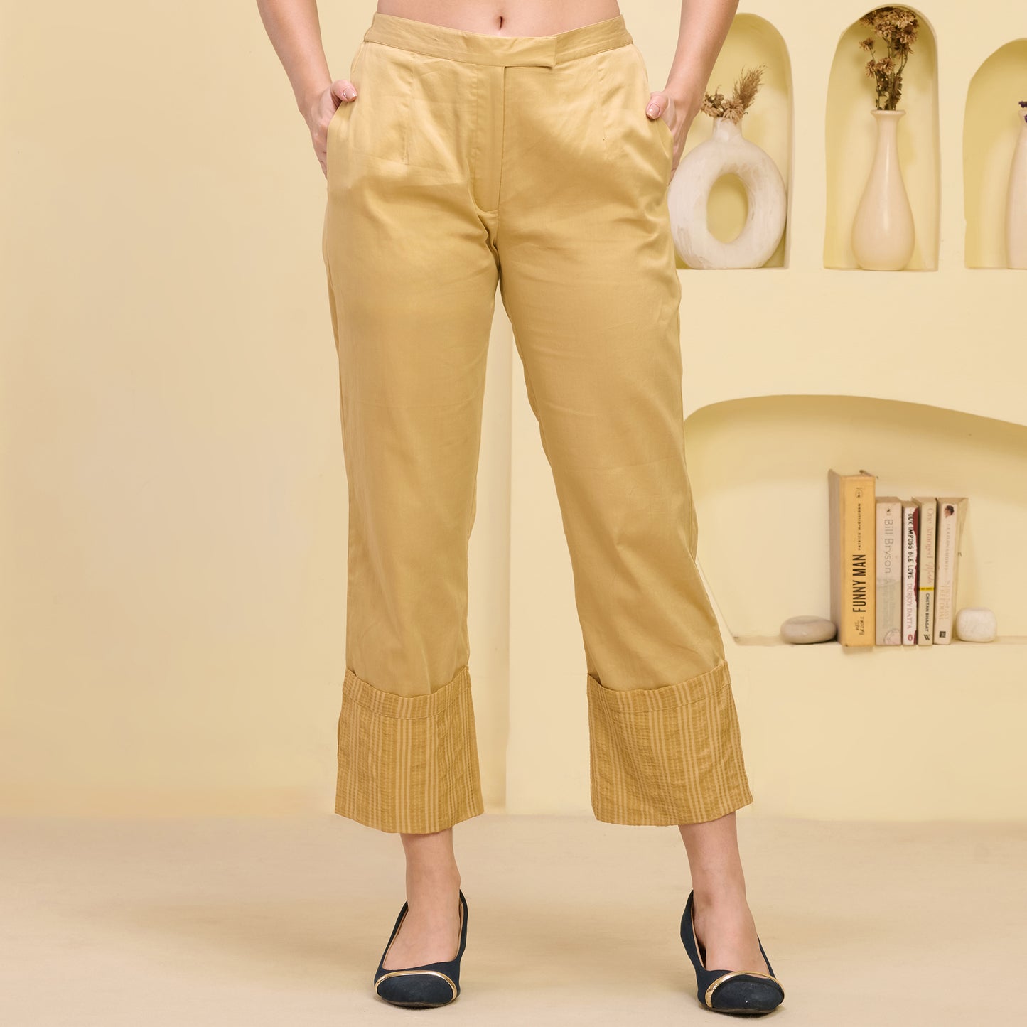 Golden Folded Hem Straight Trouser