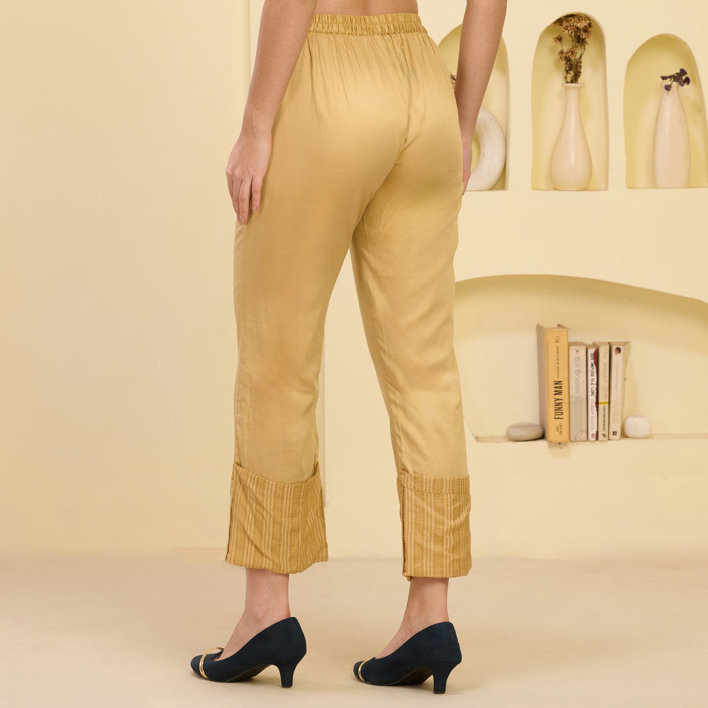 Golden Folded Hem Straight Trouser