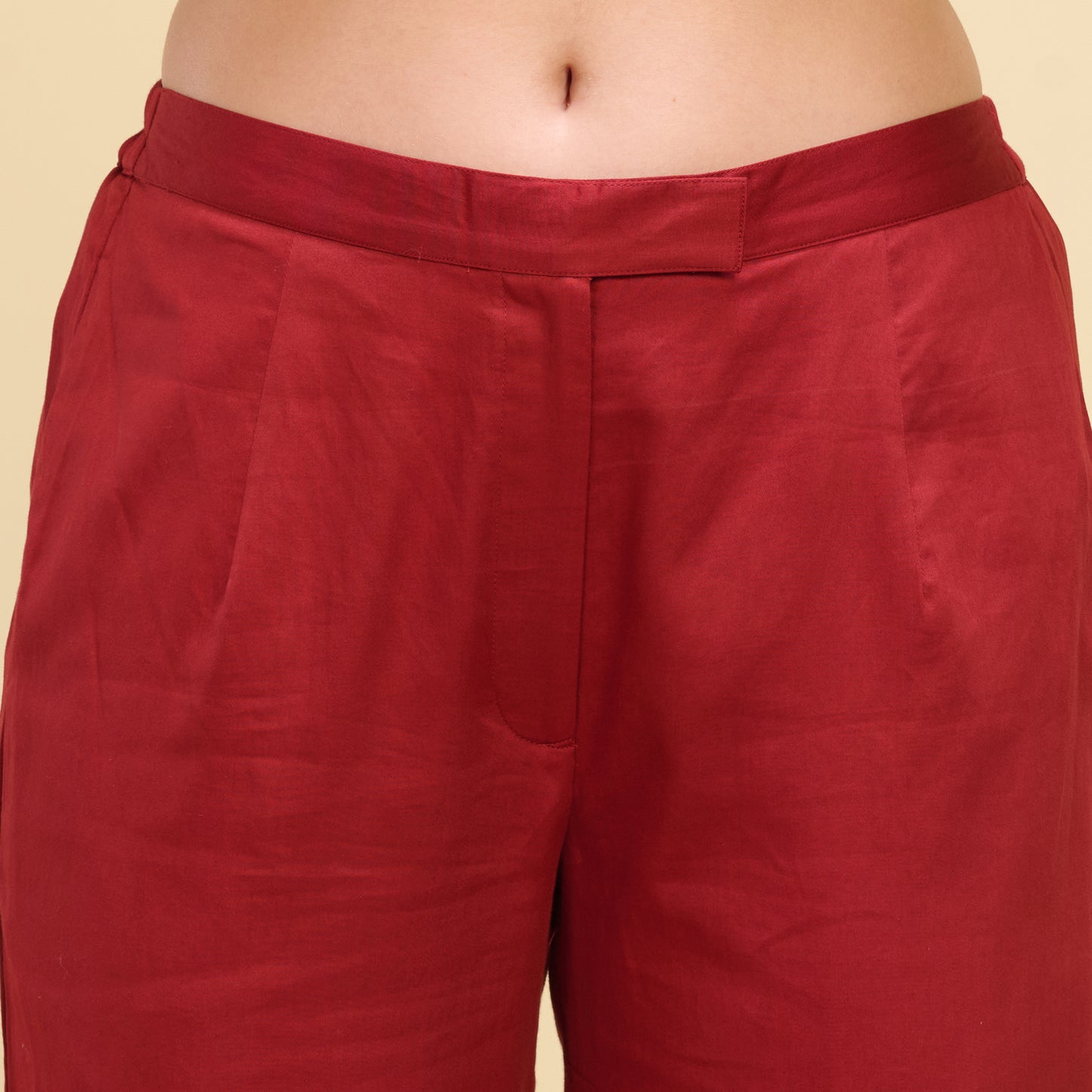 Red Folded Hem Straight Trouser