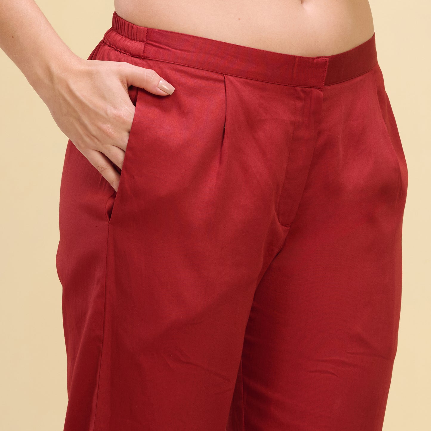 Red Mirror Hand Embroidered Straight Trouser