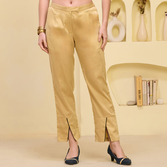 Golden Straight Trouser with Black Cross Hem