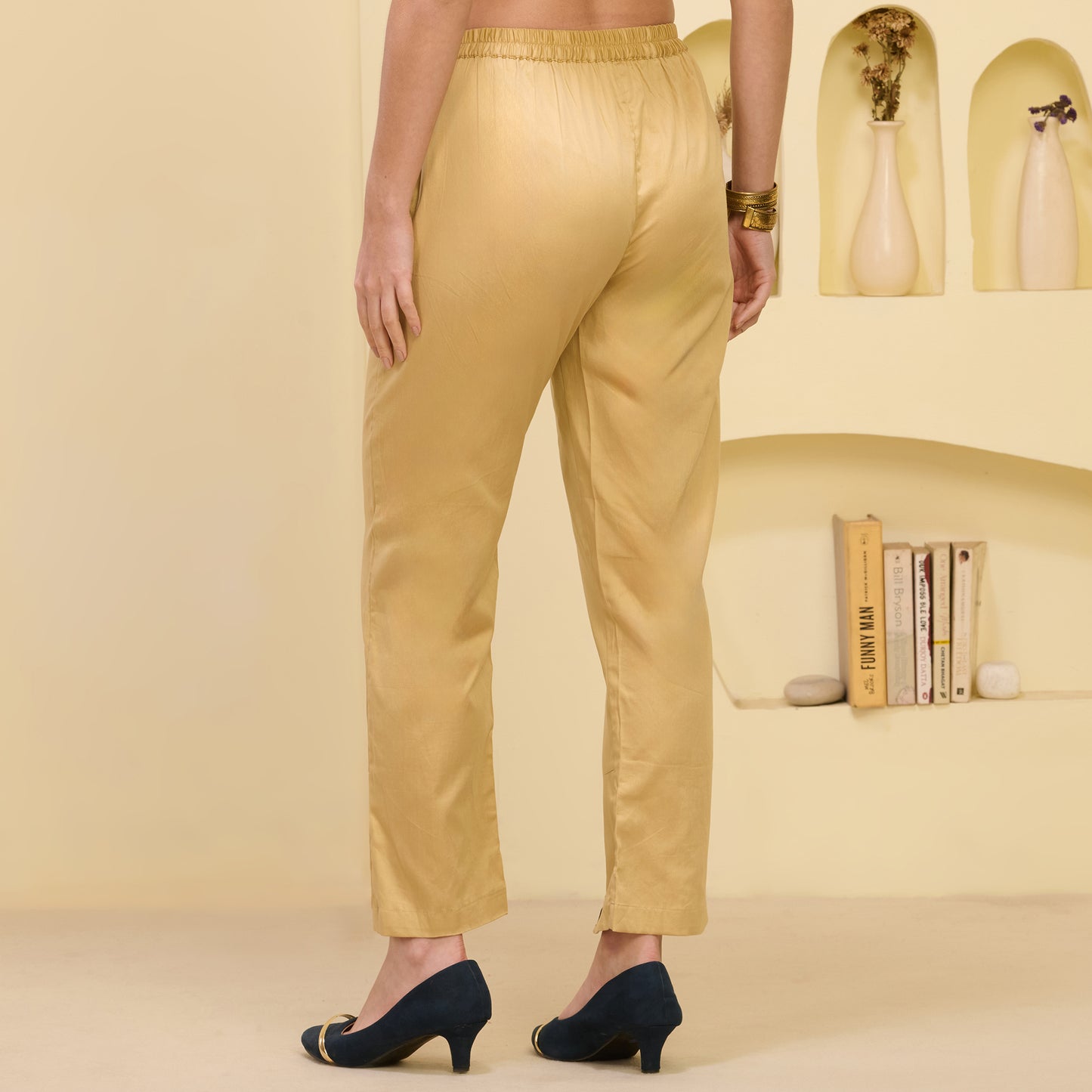 Golden Straight Trouser with Black Cross Hem