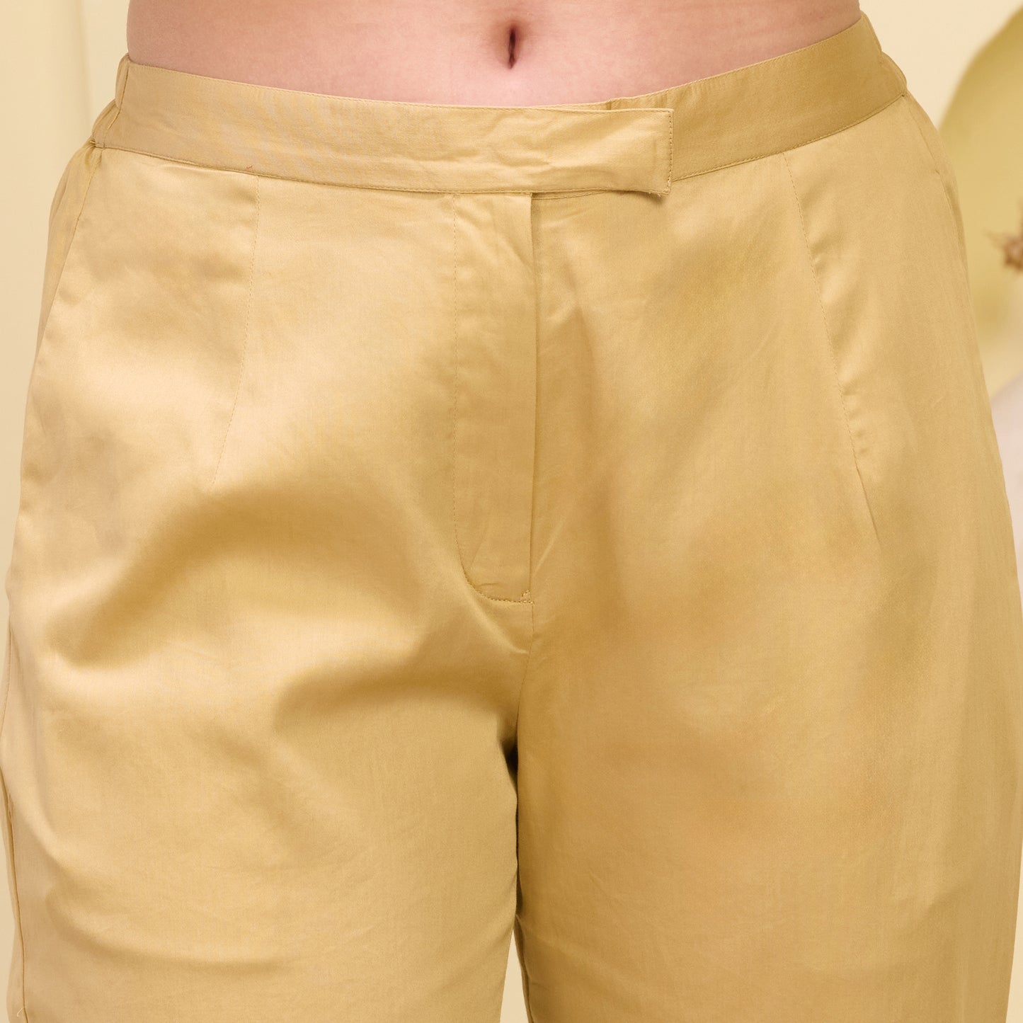 Golden Straight Trouser with Black Cross Hem