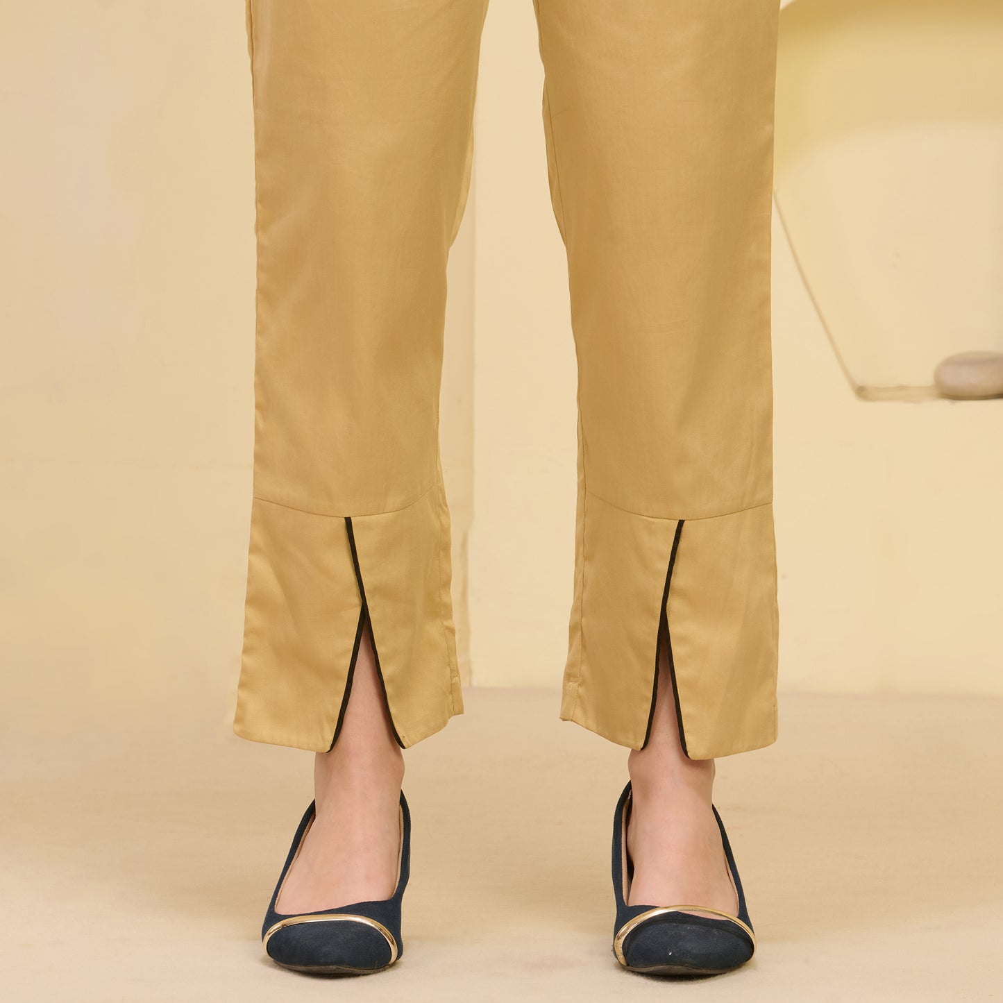 Golden Straight Trouser with Black Cross Hem