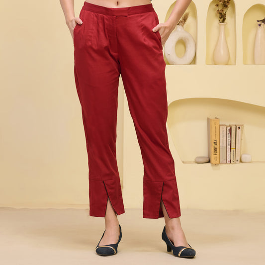 Red Straight Trouser with Black Cross Hem