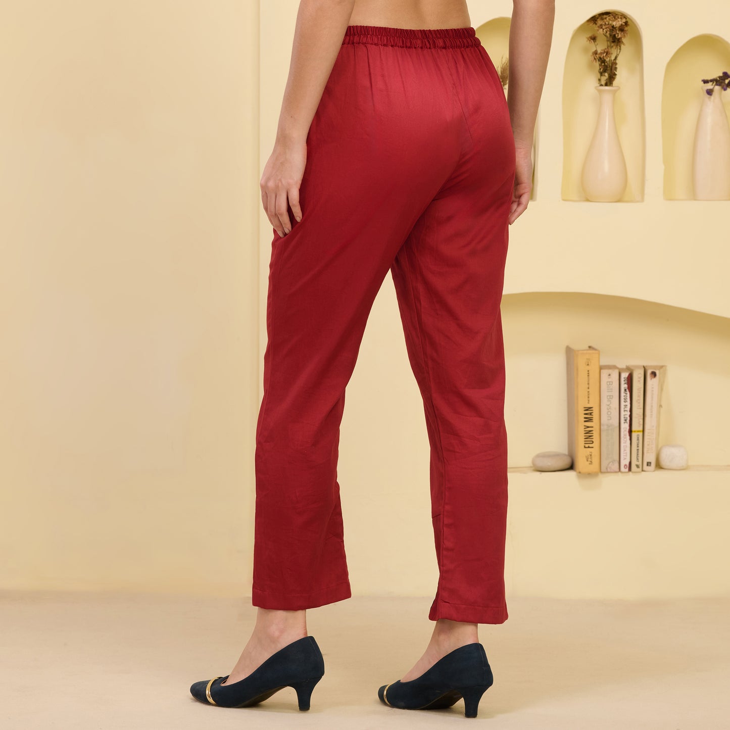 Red Straight Trouser with Black Cross Hem