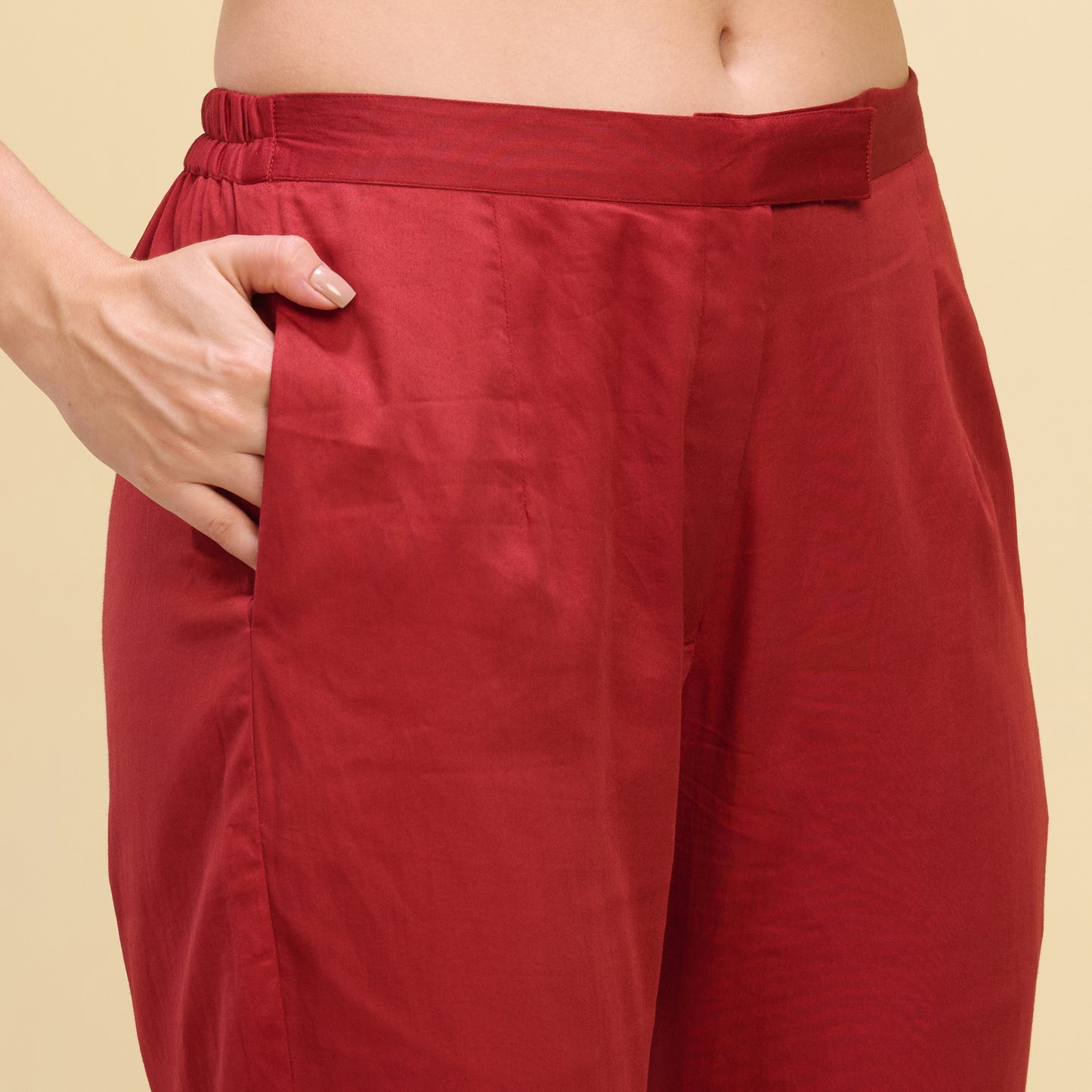 Red Straight Trouser with Black Cross Hem