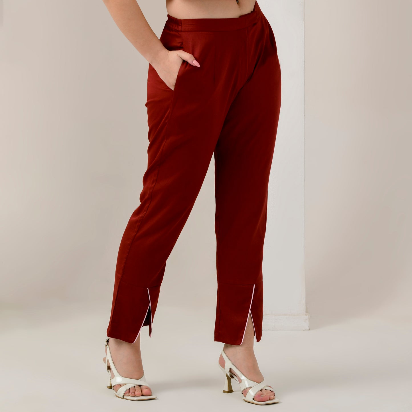 Red Straight Trouser with Pink Cross Hem