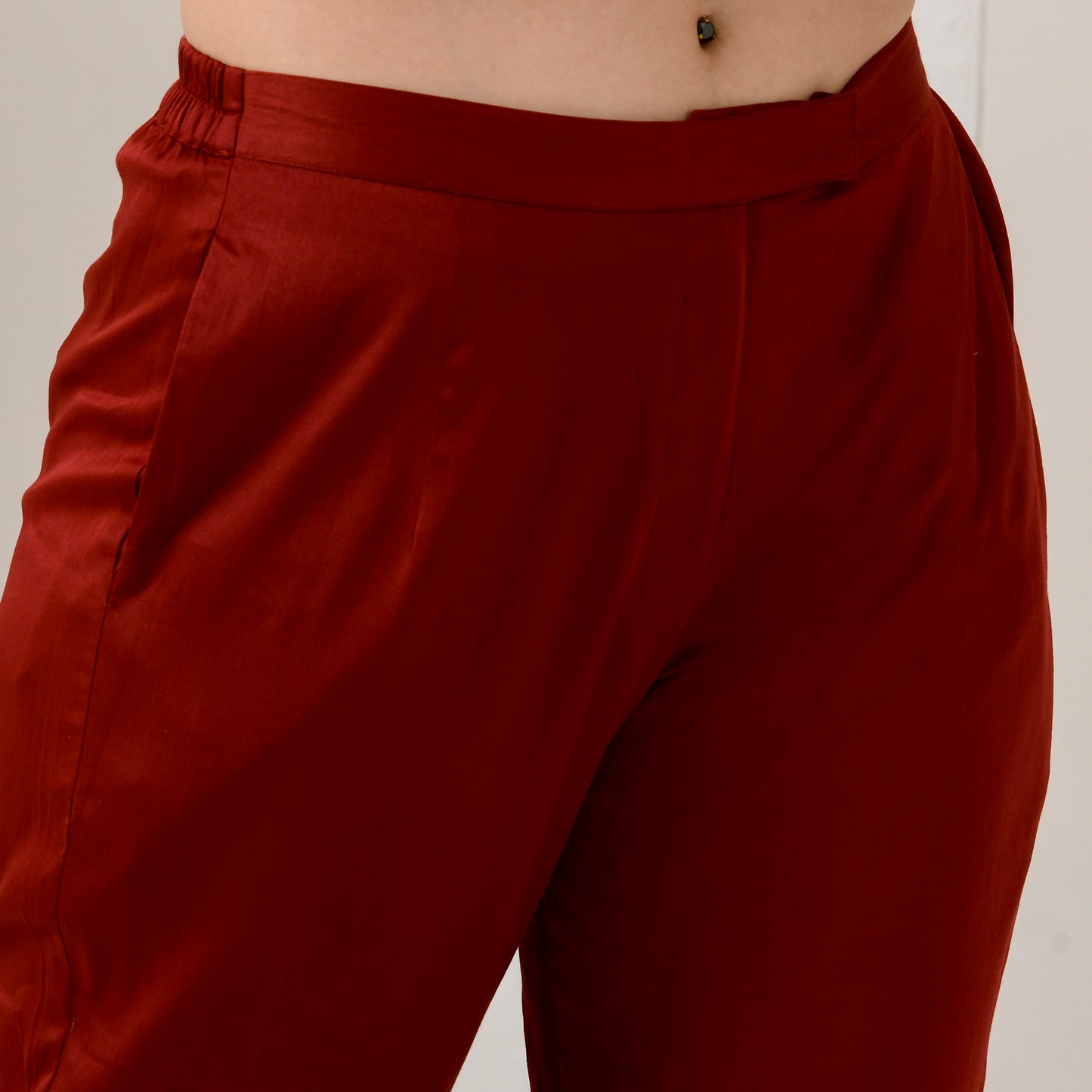 Red Straight Trouser with Pink Cross Hem