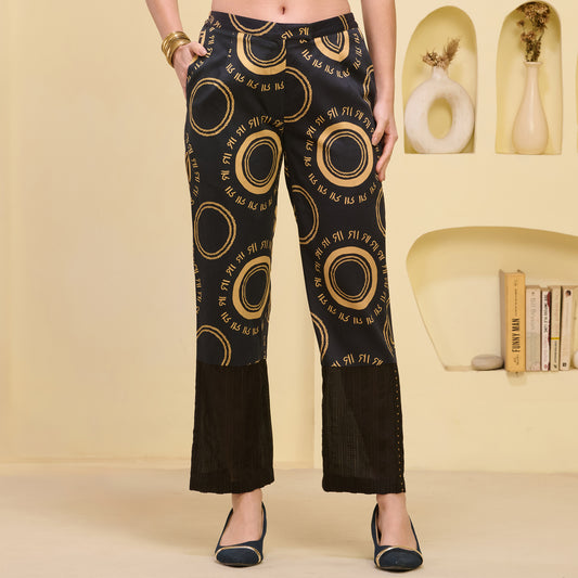 Black and Golden Maa Print Embellished Straight Trouser