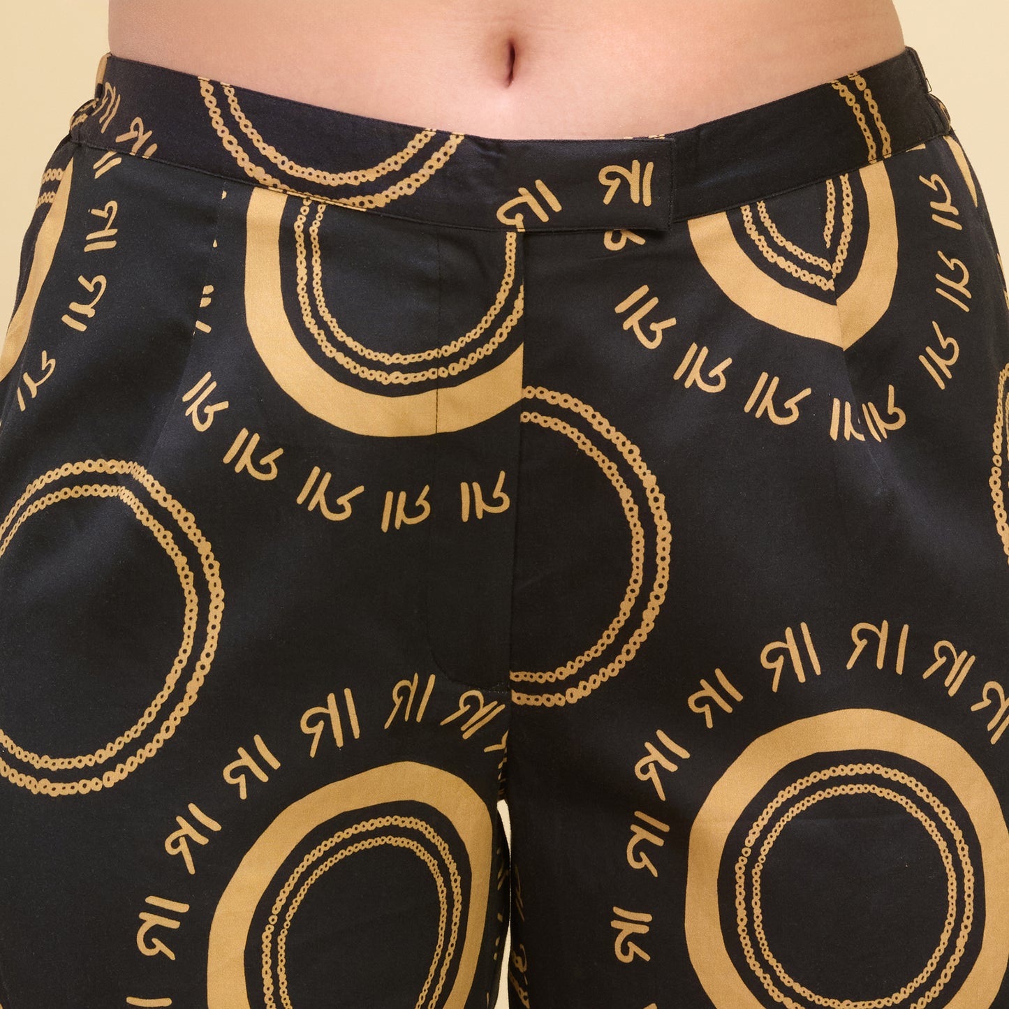 Black and Golden Maa Print Embellished Straight Trouser