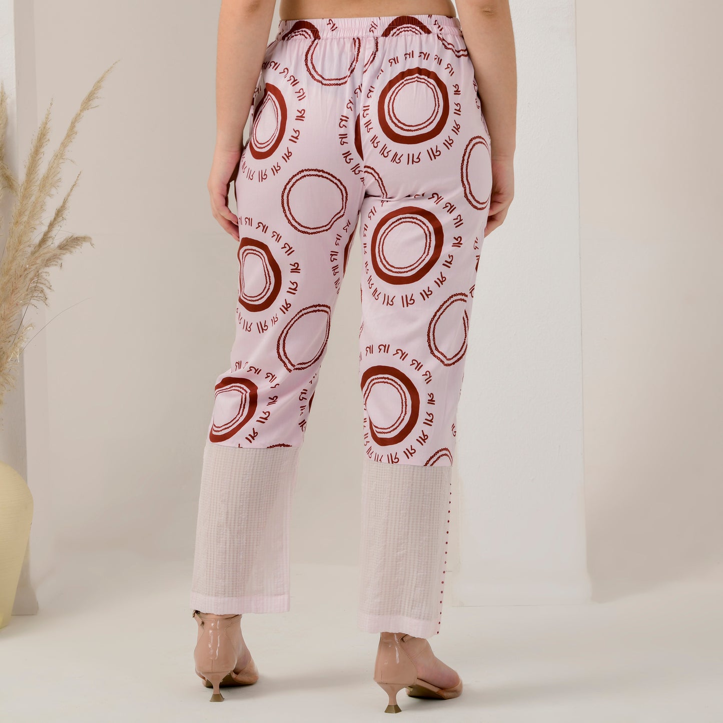 Pink and Red Maa Print Embellished Straight Trouser