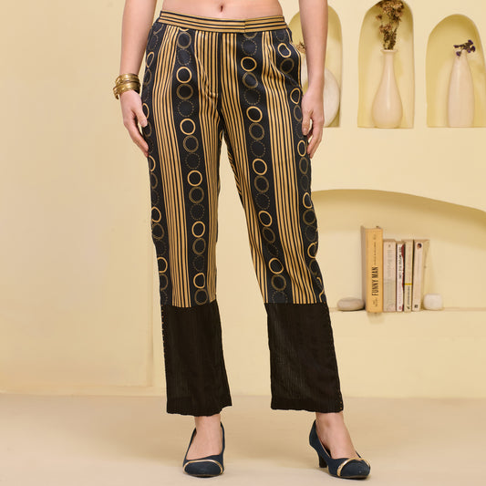 Black and Golden Powerful Stripe Print Embellished Straight Trouser