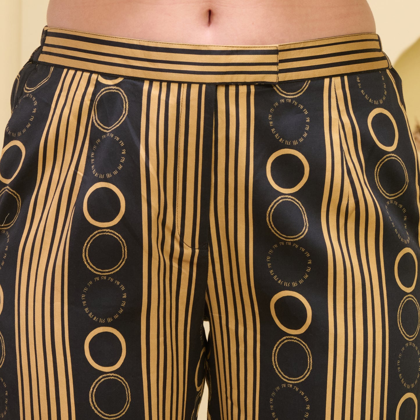 Black and Golden Powerful Stripe Print Embellished Straight Trouser