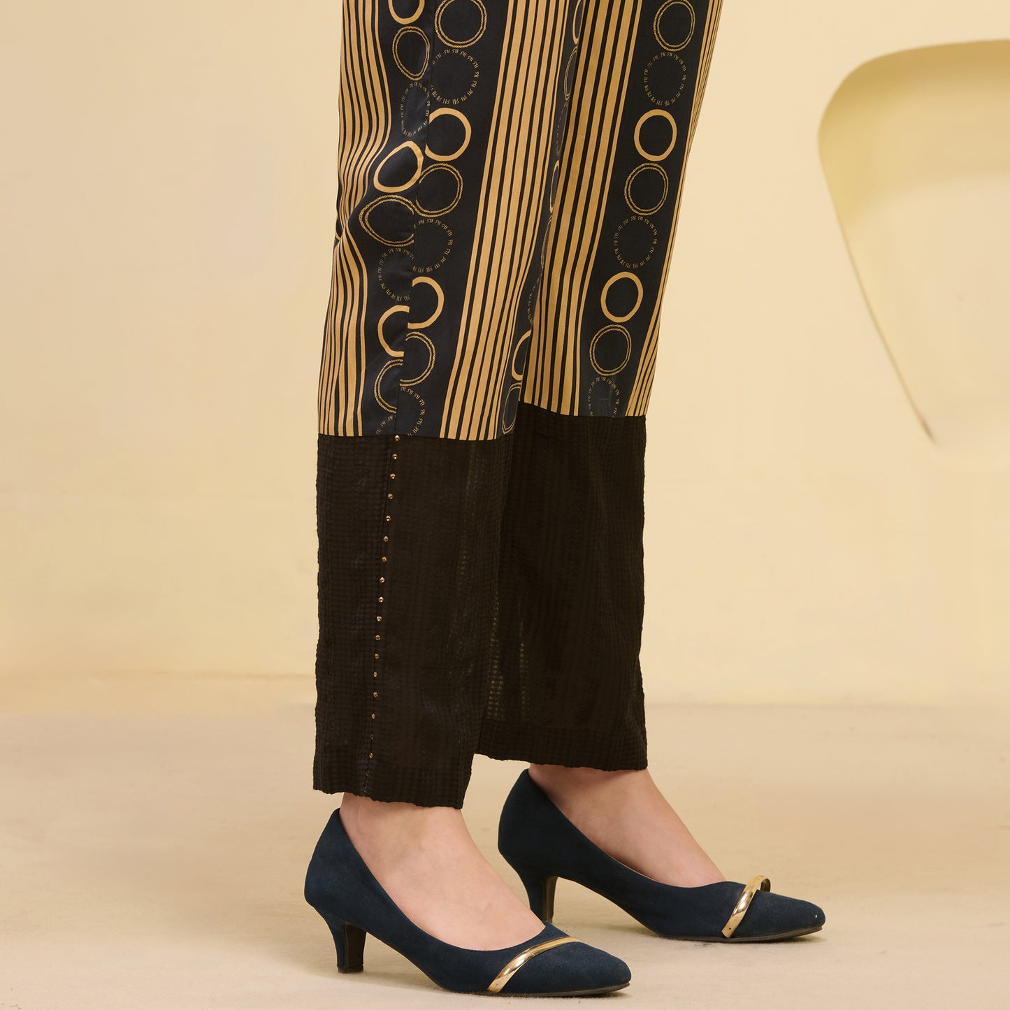 Black and Golden Powerful Stripe Print Embellished Straight Trouser