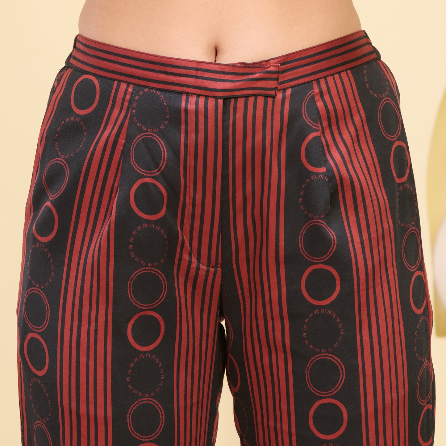 Black and Red Powerful Stripe Print Embellished Straight Trouser