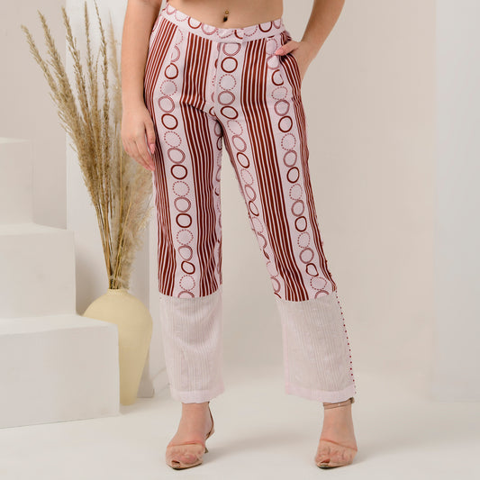 Pink and Red Powerful Stripe Print Embellished Straight Trouser