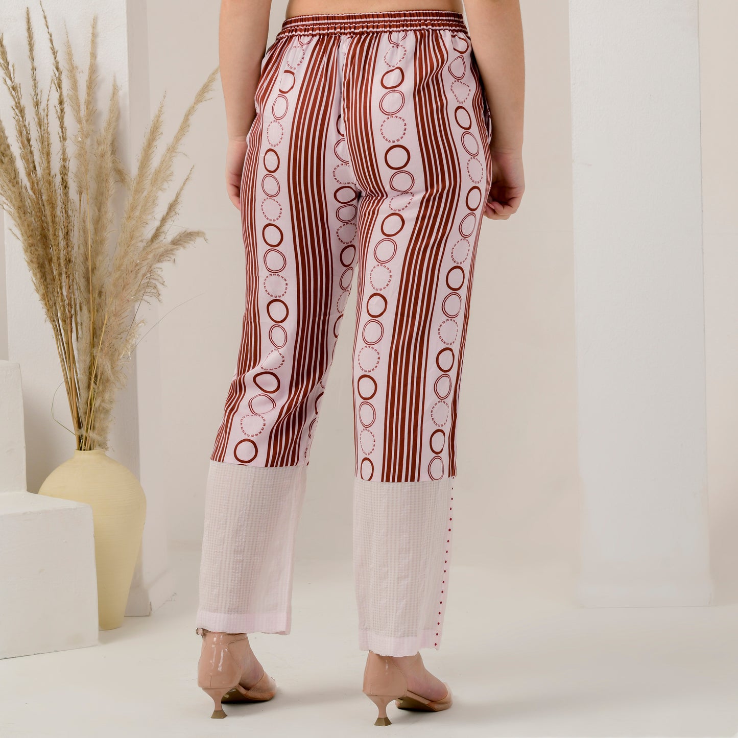 Pink and Red Powerful Stripe Print Embellished Straight Trouser