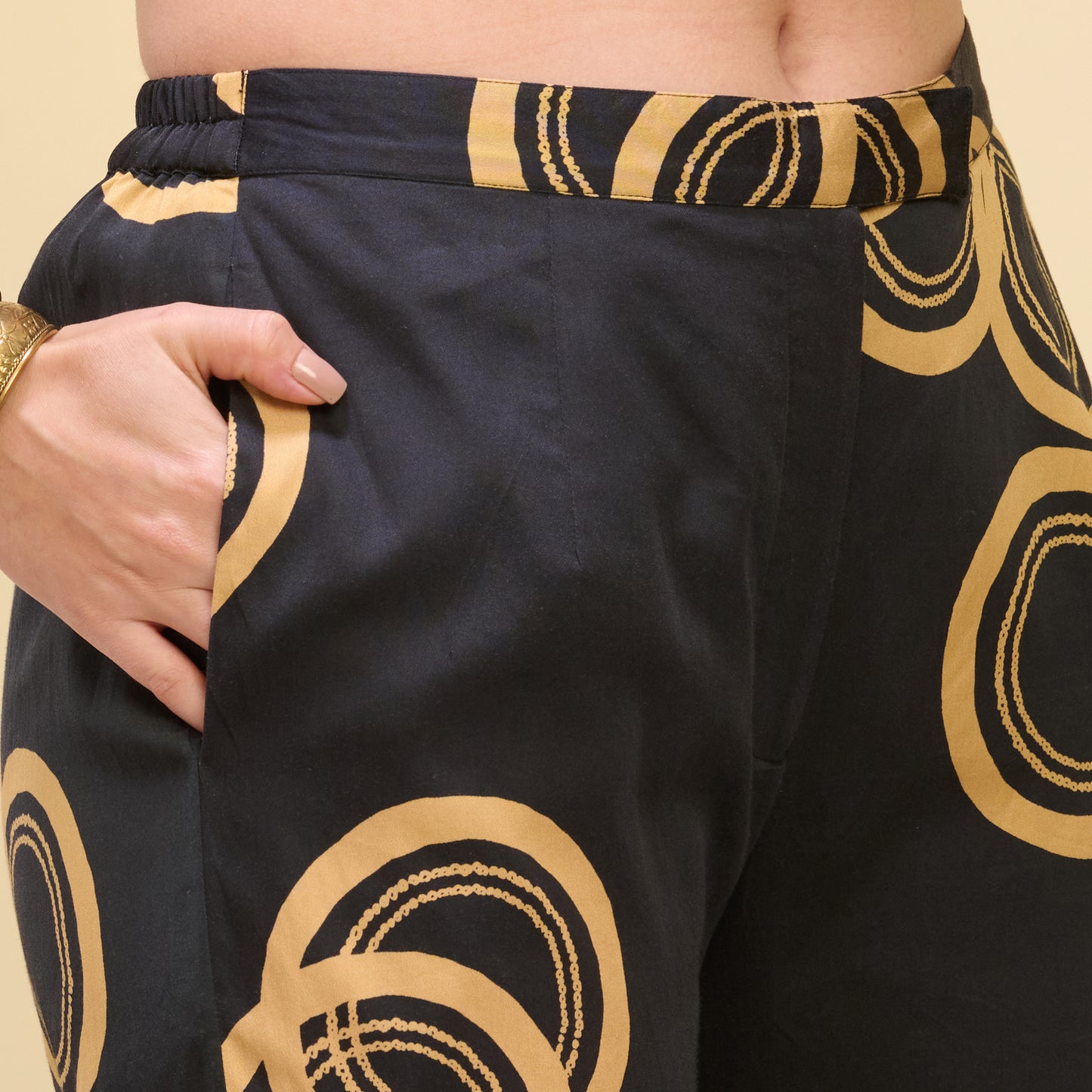 Black and Golden Powerful Print Embellished Straight Trouser