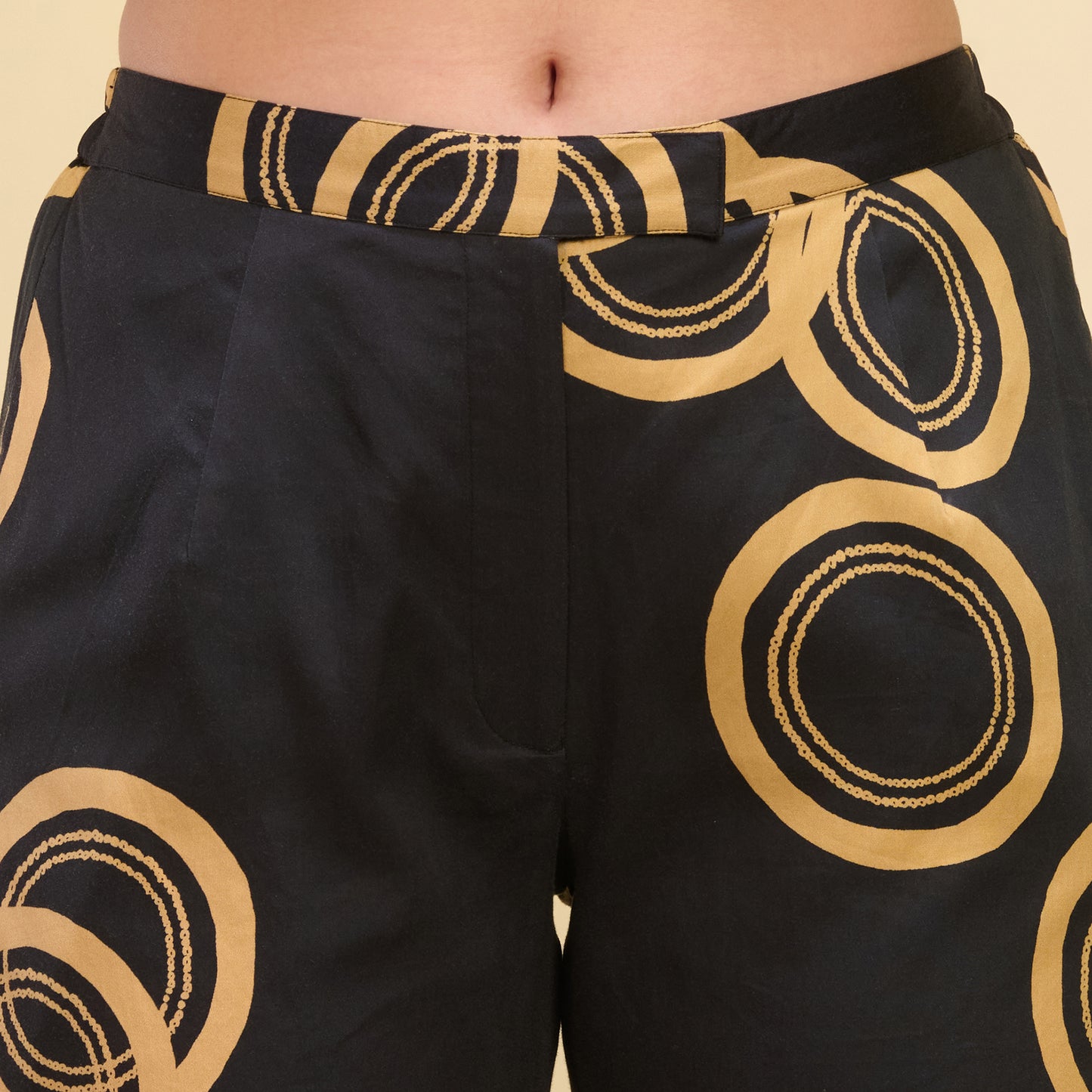 Black and Golden Powerful Print Embellished Straight Trouser