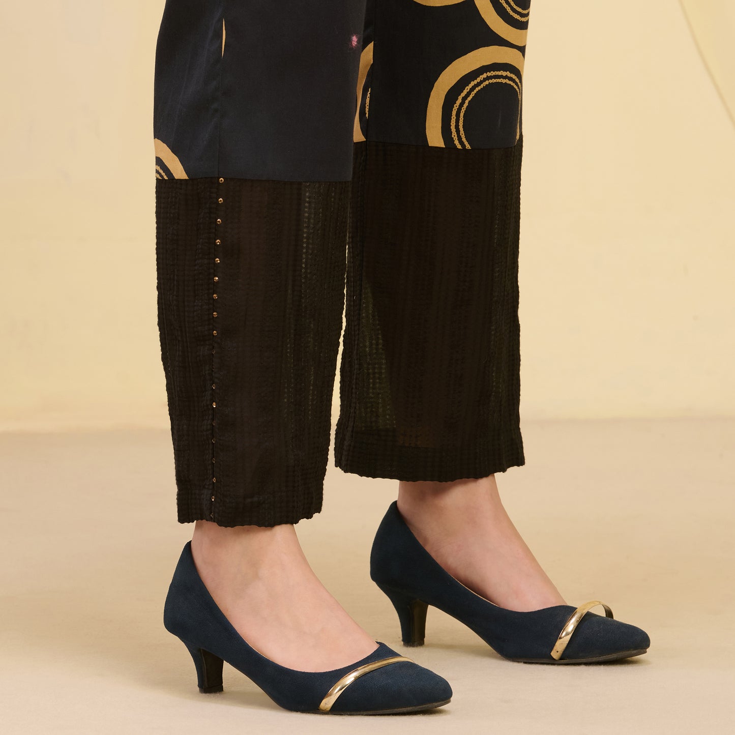 Black and Golden Powerful Print Embellished Straight Trouser