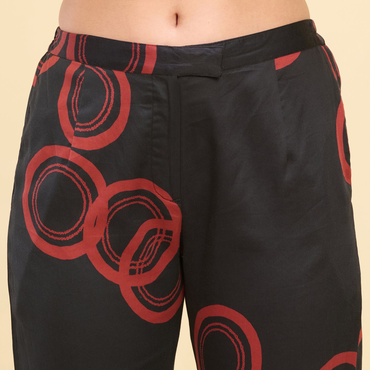 Black and Red Powerful Print Embellished Straight Trouser