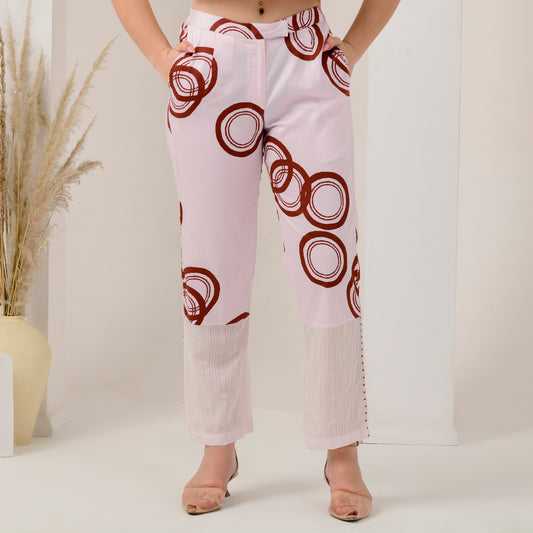 Pink and Red Powerful Print Embellished Straight Trouser