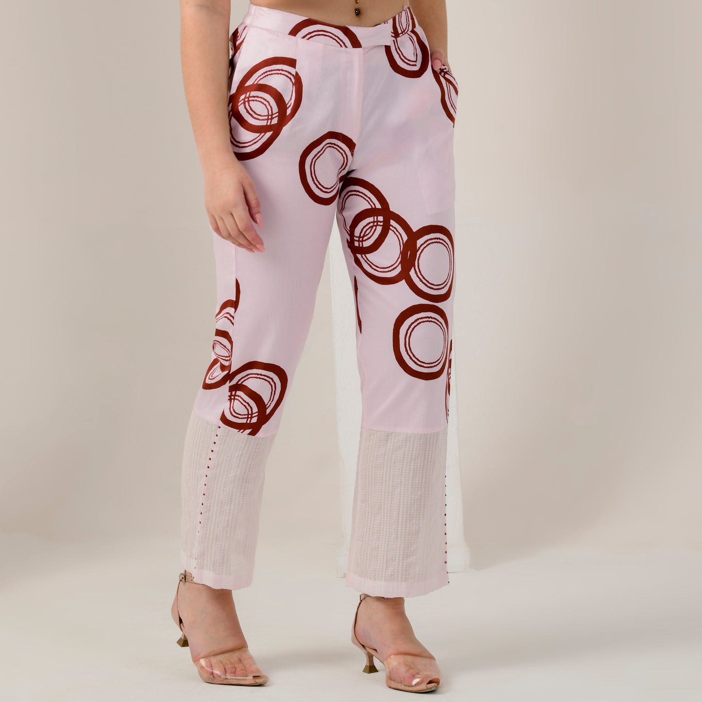 Pink and Red Powerful Print Embellished Straight Trouser