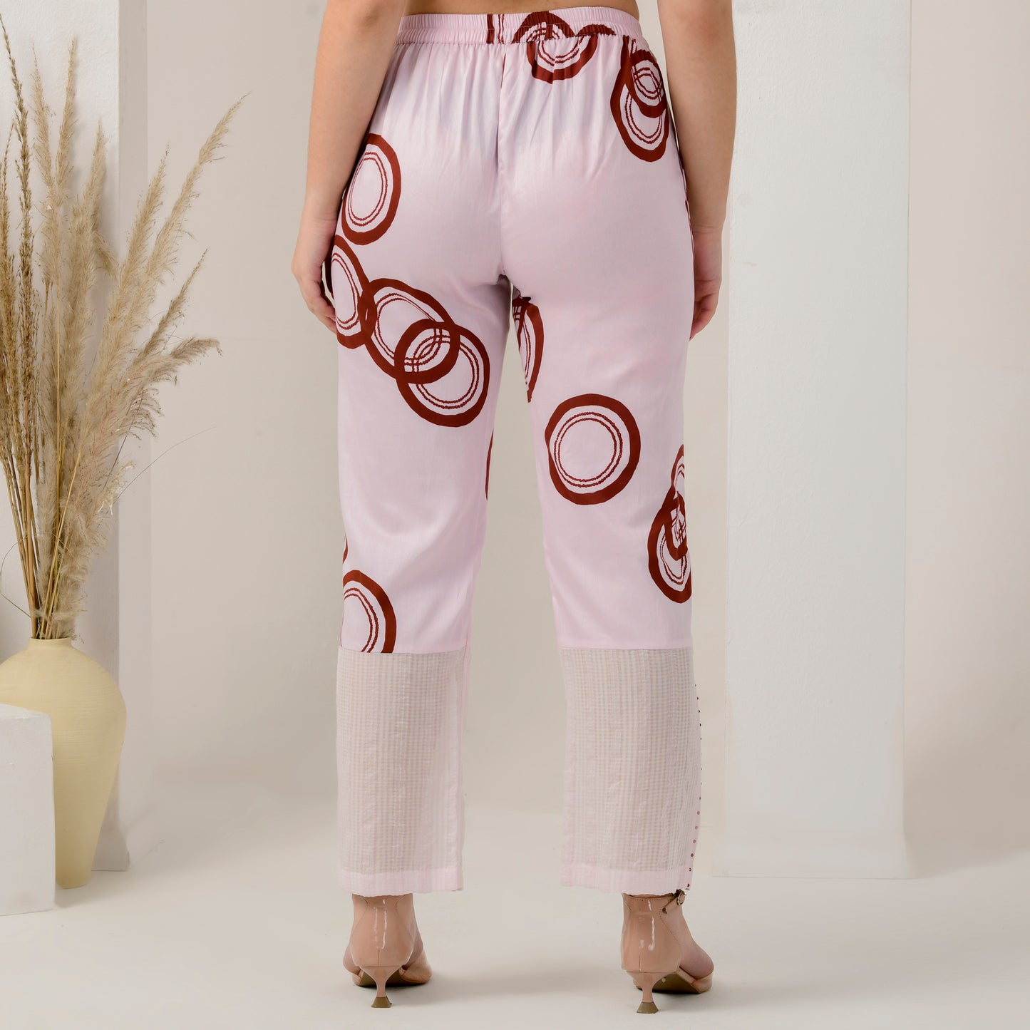 Pink and Red Powerful Print Embellished Straight Trouser