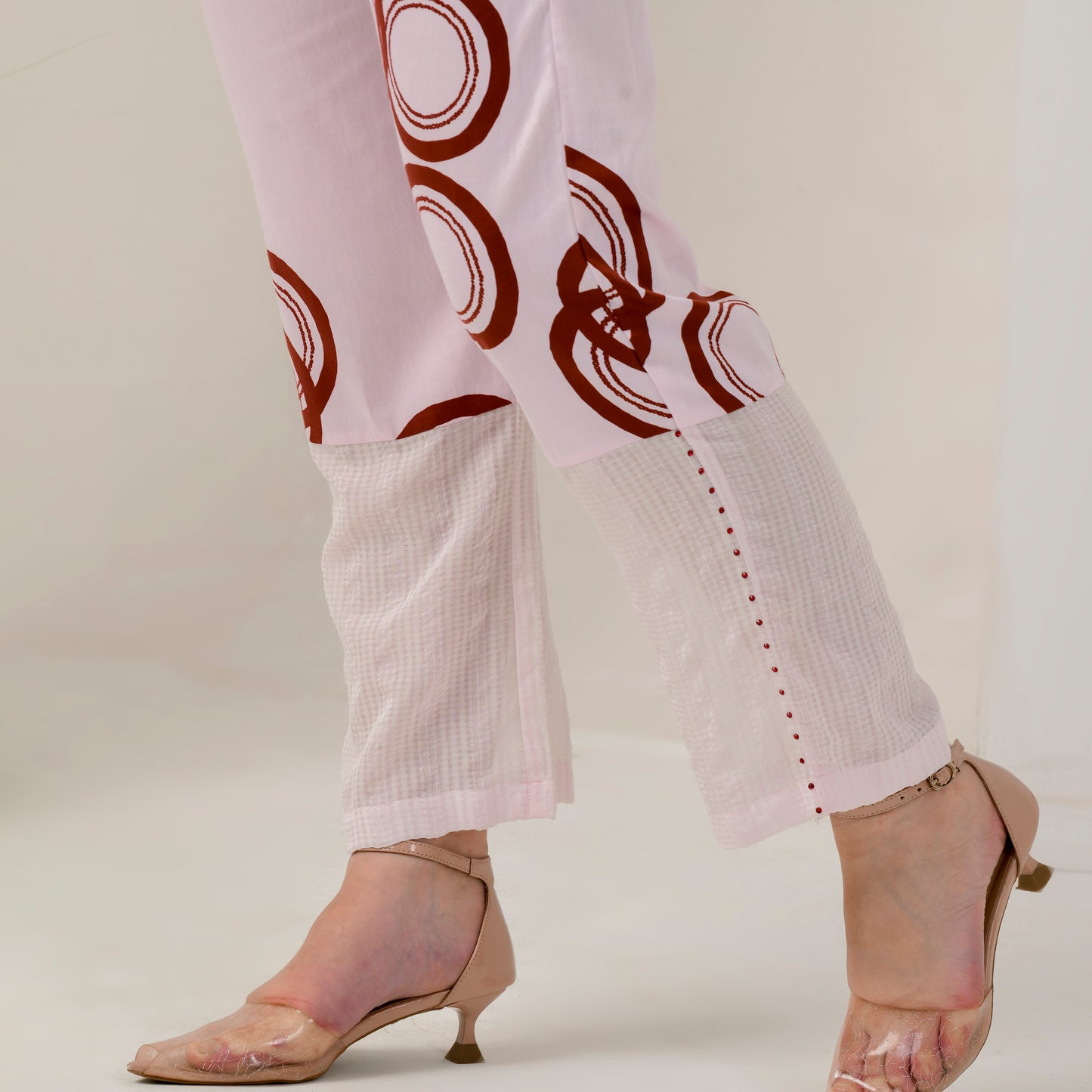 Pink and Red Powerful Print Embellished Straight Trouser