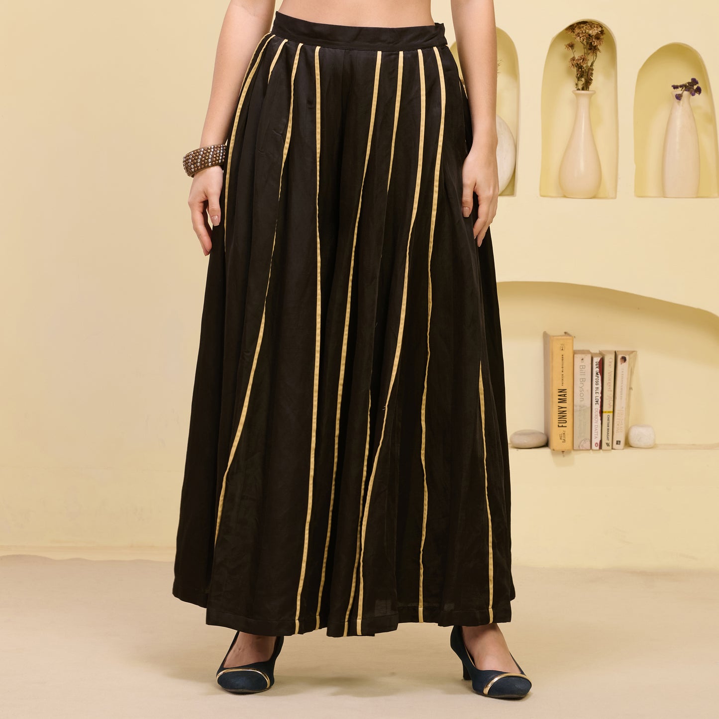 Black and Golden Pleated Palazzo