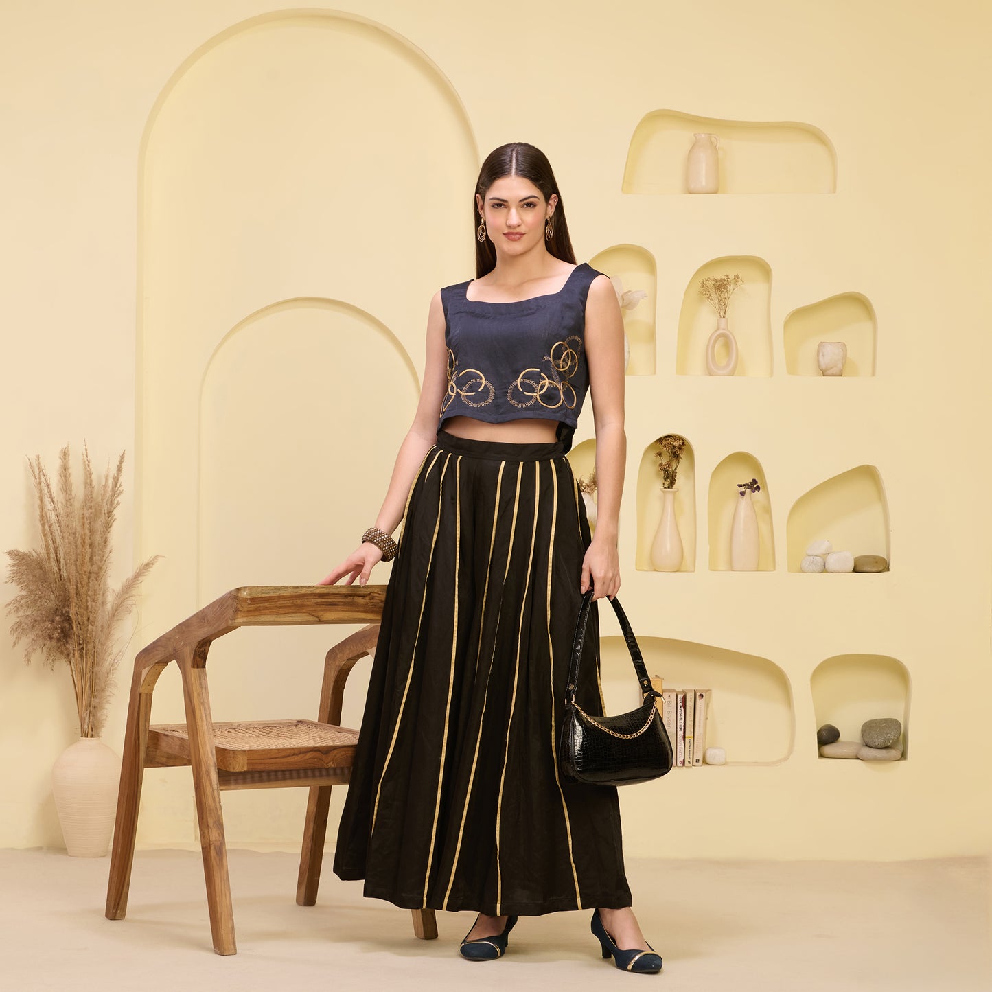 Black and Golden Pleated Palazzo