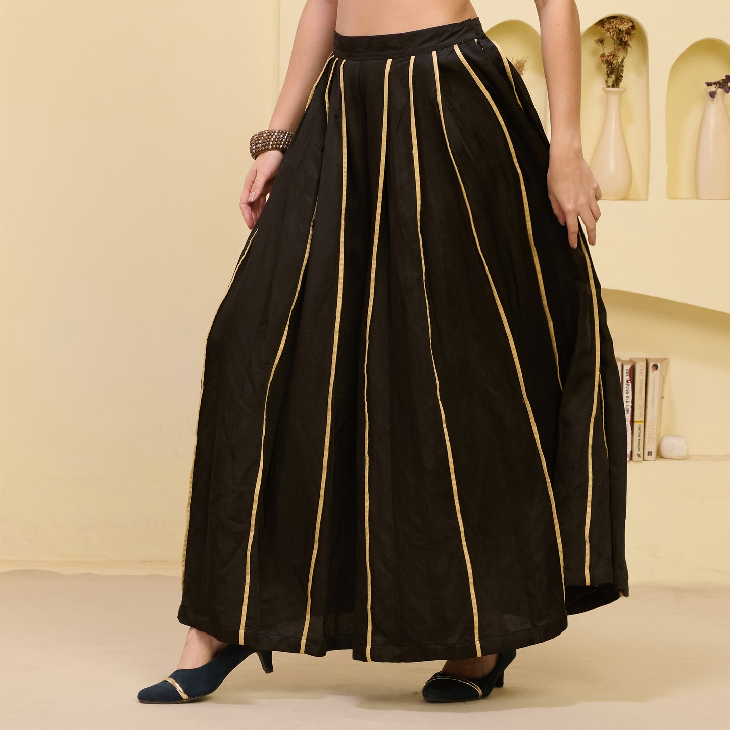 Black and Golden Pleated Palazzo